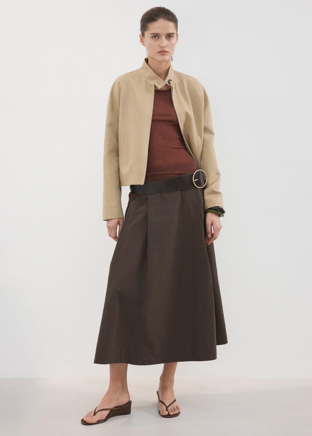 Brown Flared Midi-Skirt, Dark Brown, large image number 0