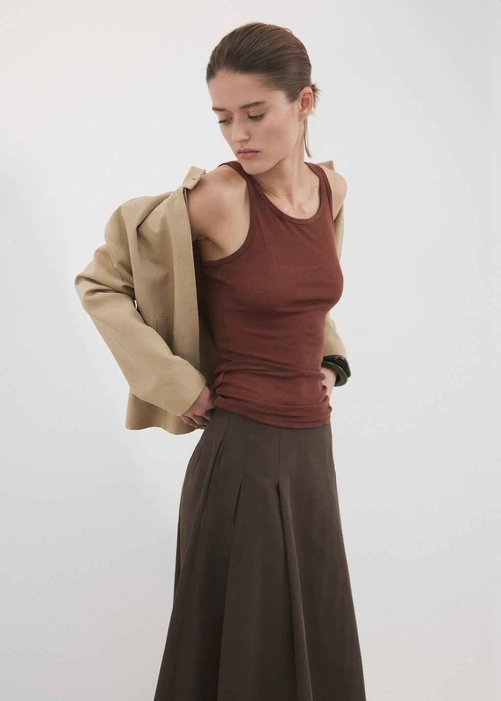 Brown Flared Midi-Skirt, Dark Brown, large image number 2