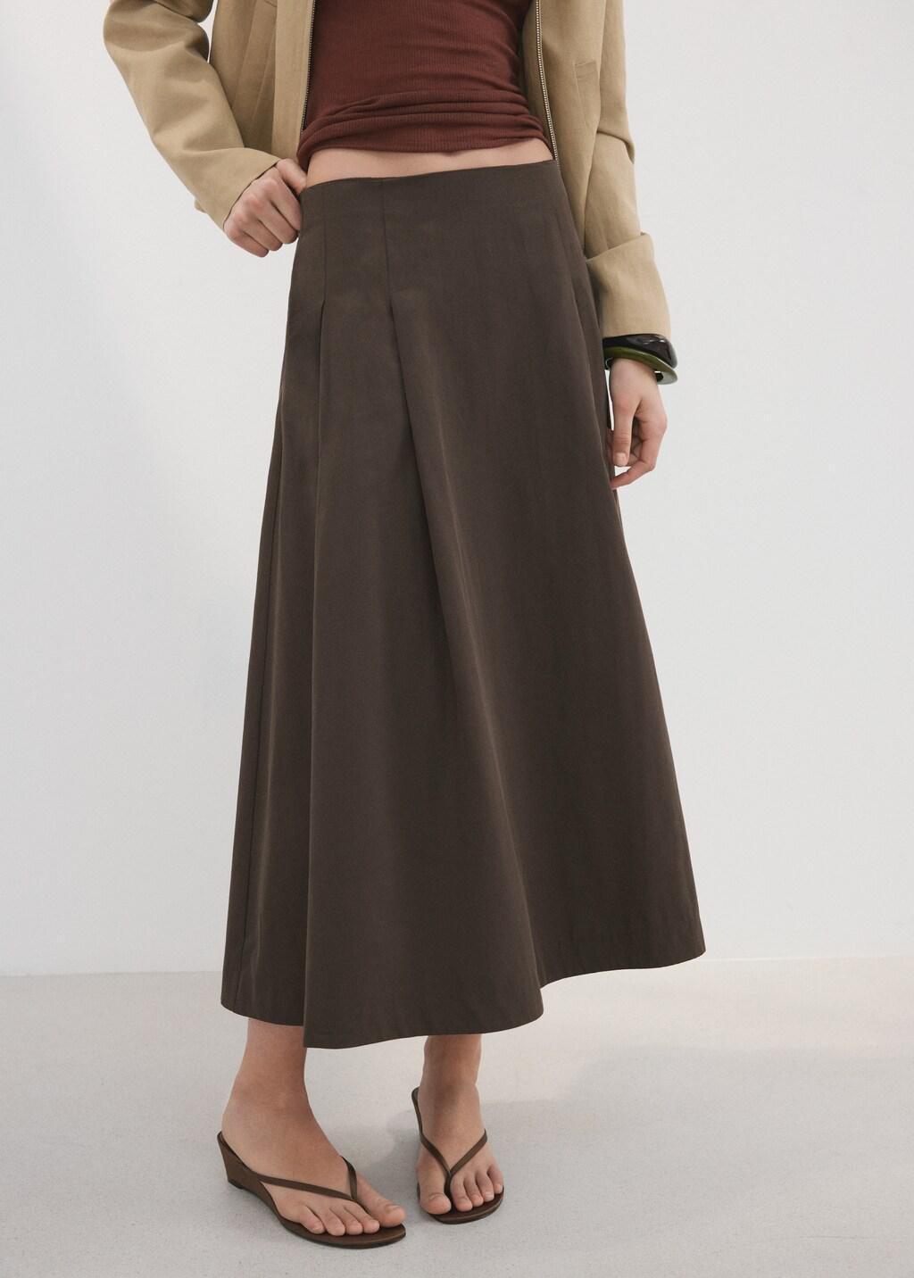Brown Flared Midi-Skirt, Dark Brown, large image number 3