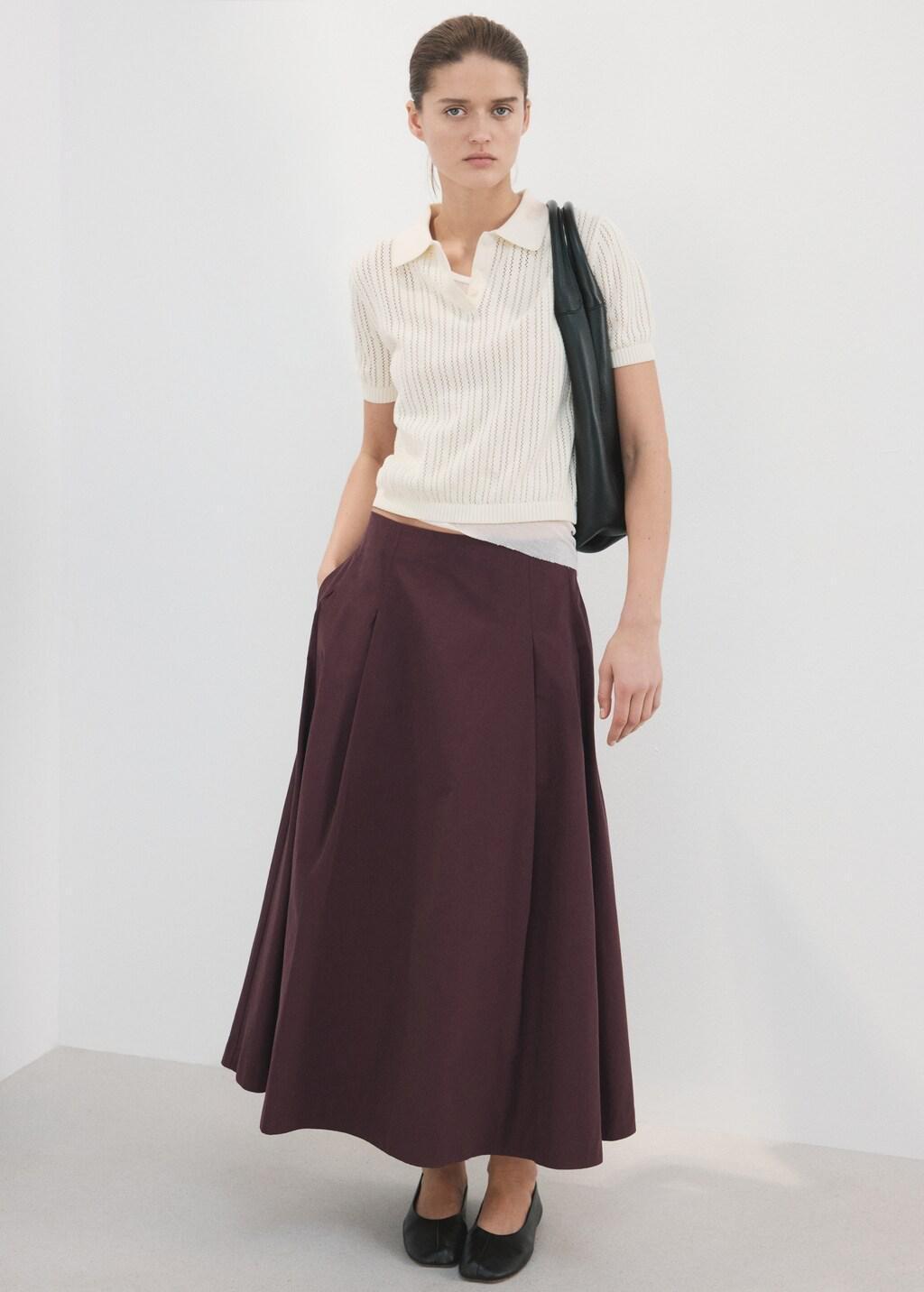 Red Flared Midi-Skirt, Dark Red, large image number 0