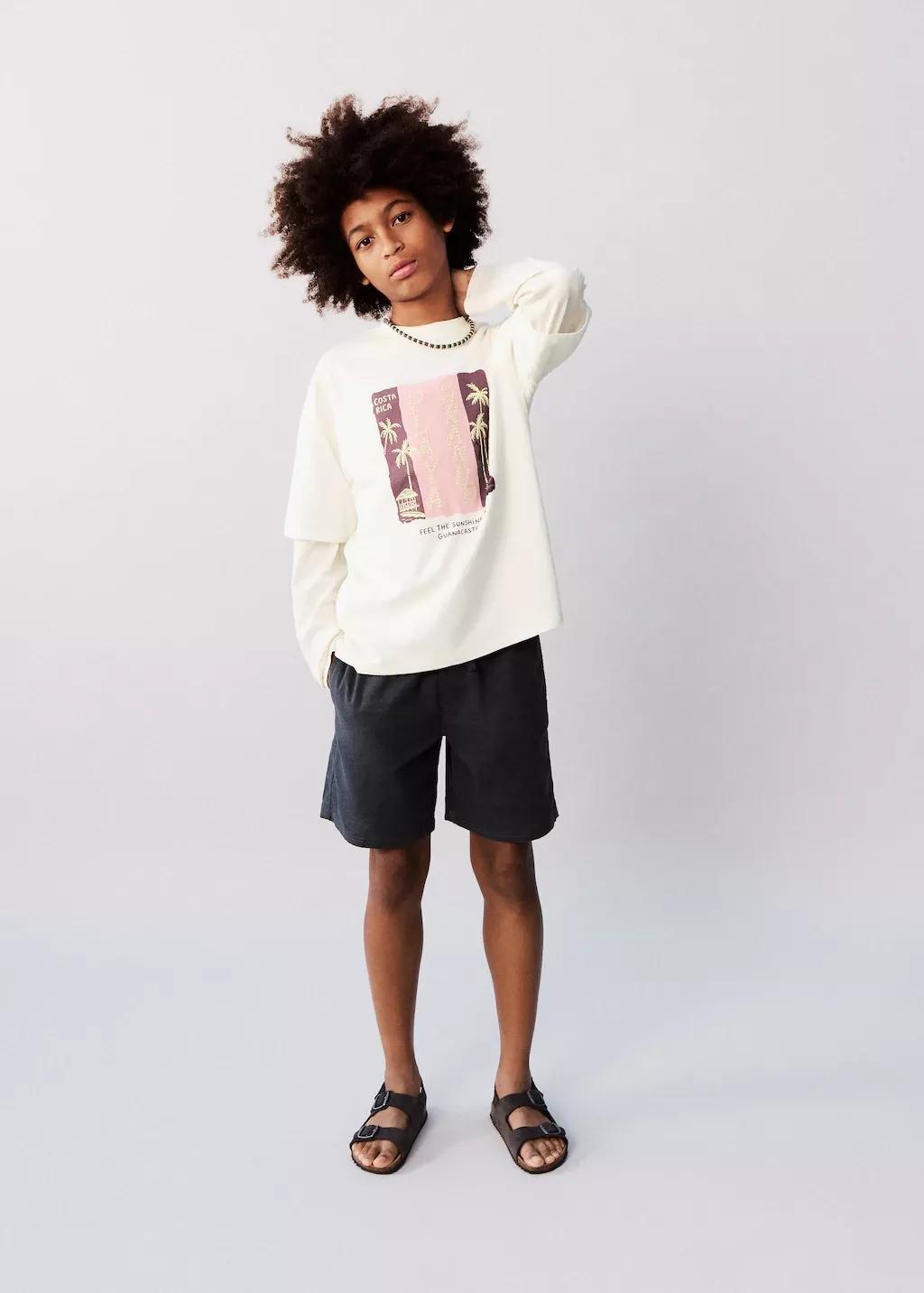 Grey Cotton-Linen Blend Bermuda Shorts, Kids Boy, Charcoal, medium