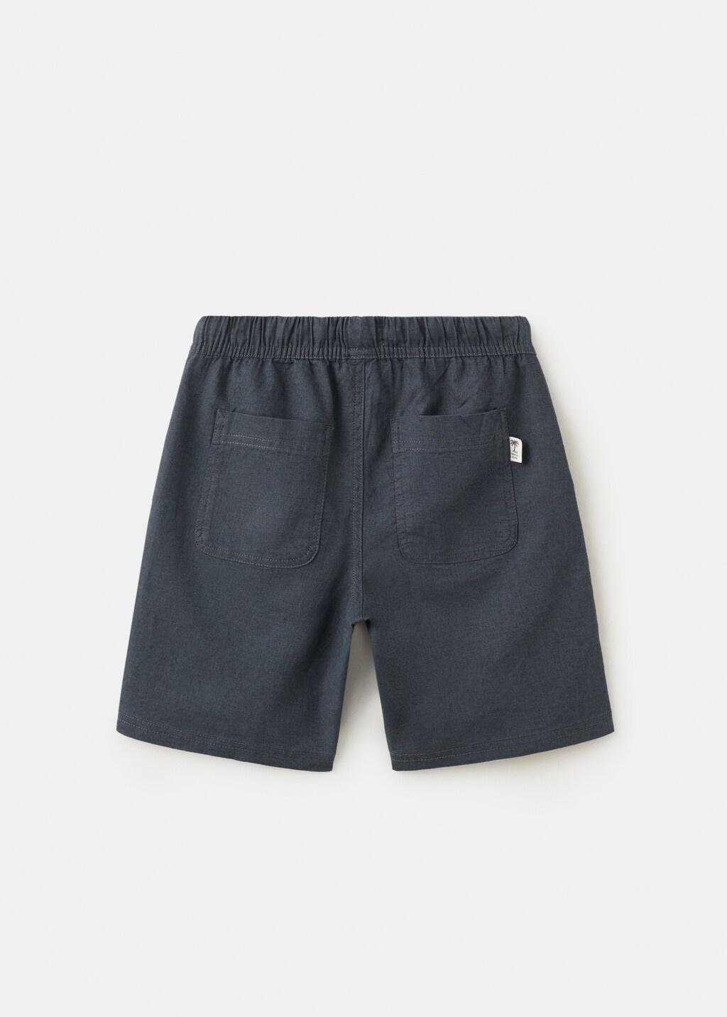 Grey Cotton-Linen Blend Bermuda Shorts, Kids Boy, Charcoal, large image number 2
