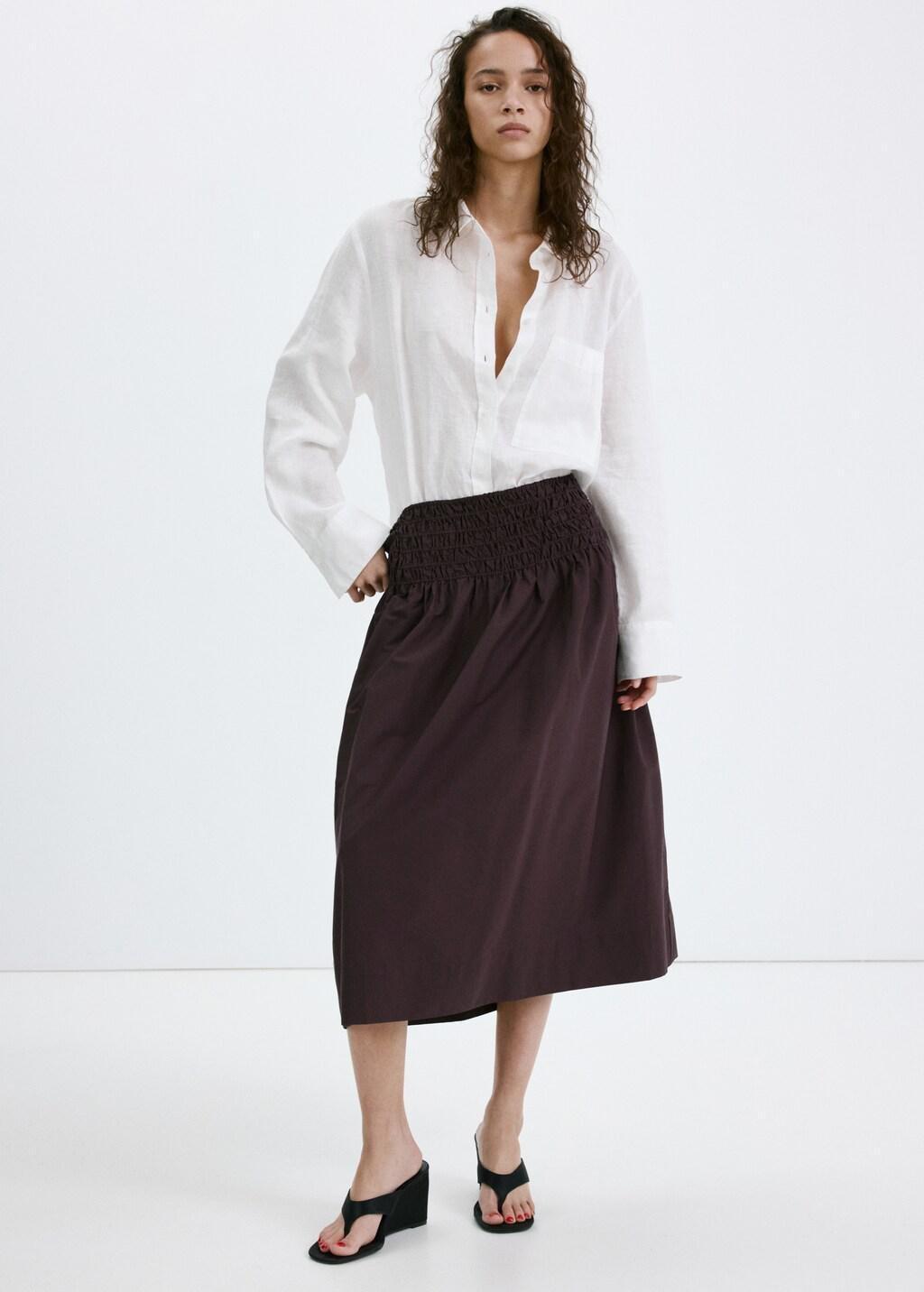 Brown Lyocell Skirt With Ruched Waist, 0201_32, medium
