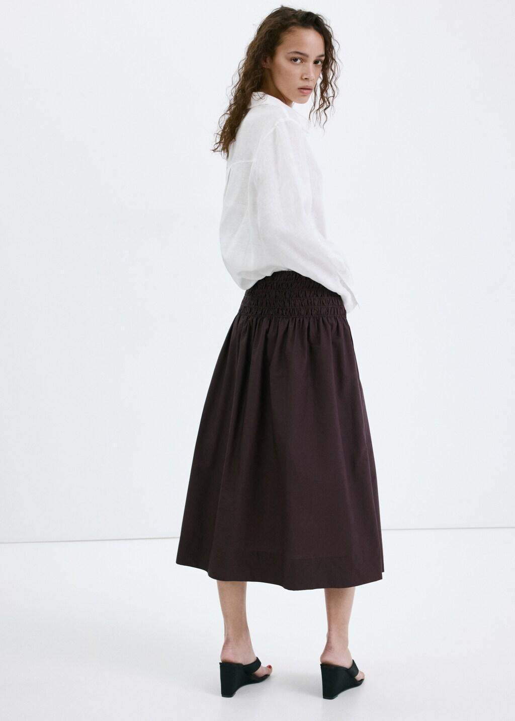 Brown Lyocell Skirt With Ruched Waist, 0201_32, large image number 2