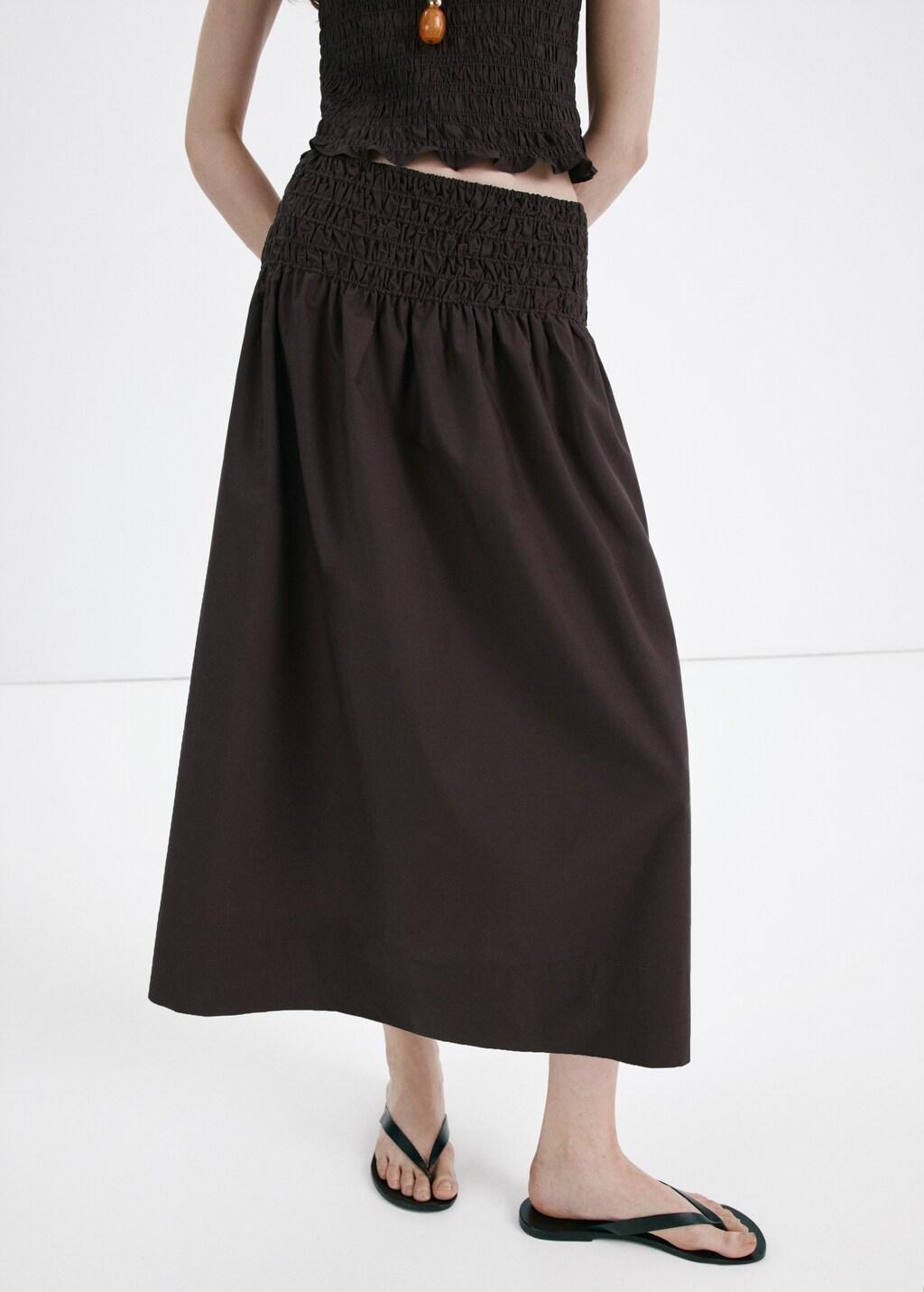 Brown Lyocell Skirt With Ruched Waist, Dark Brown, large image number 3