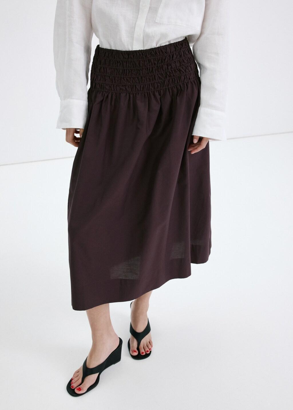 Brown Lyocell Skirt With Ruched Waist, 0201_32, large image number 3