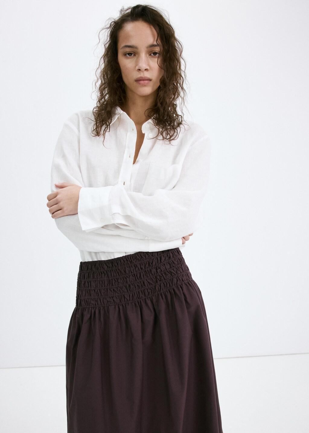 Brown Lyocell Skirt With Ruched Waist, 0201_32, large image number 4