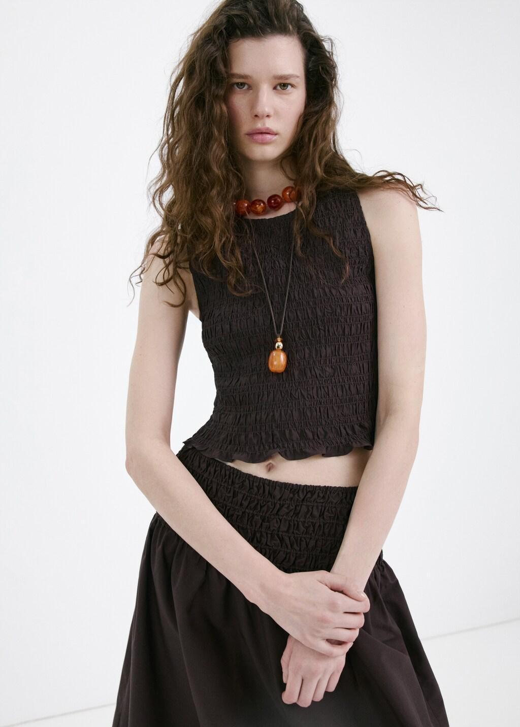 Brown Lyocell Skirt With Ruched Waist, Dark Brown, large image number 4