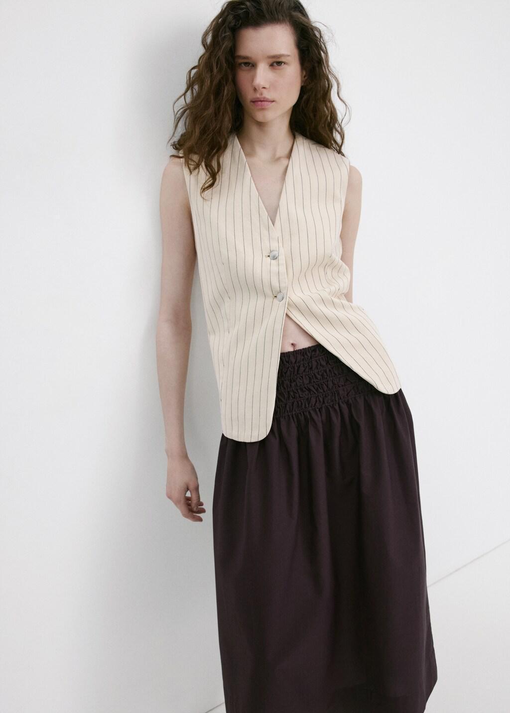Brown Lyocell Skirt With Ruched Waist, 0201_32, large image number 6