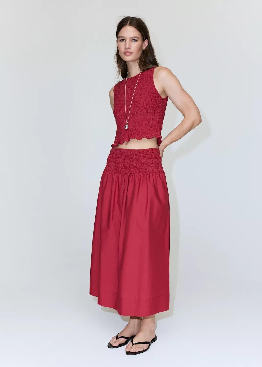 Red Lyocell Skirt With Ruched Waist, 0201_70, large image number 0