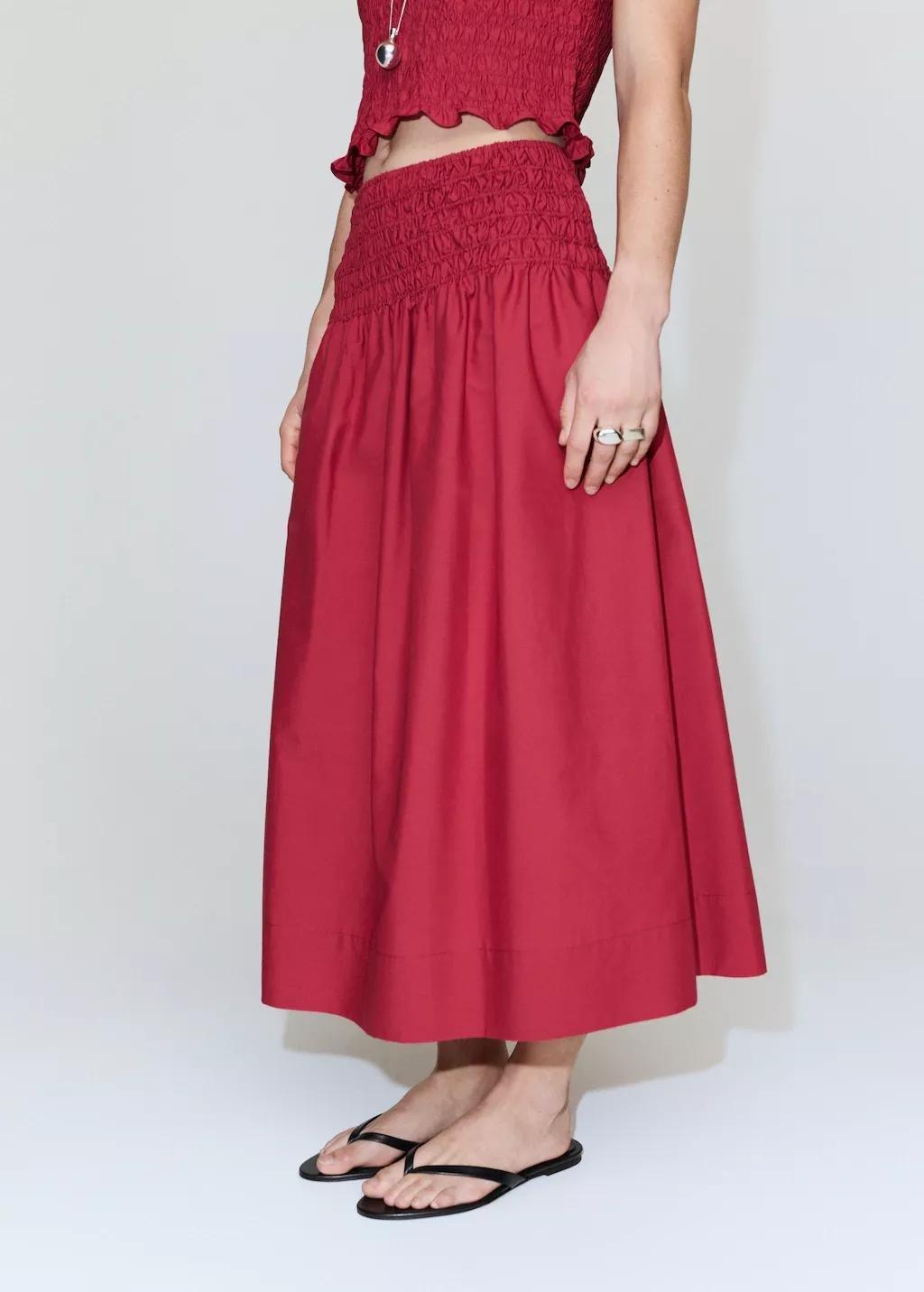 Red Lyocell Skirt With Ruched Waist, 0201_70, large image number 3