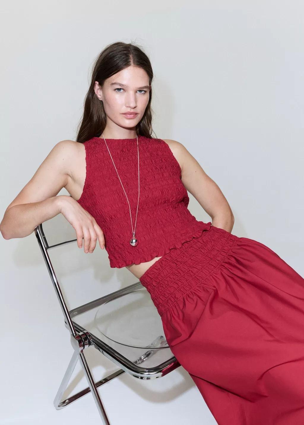 Red Lyocell Skirt With Ruched Waist, 0201_70, large image number 4