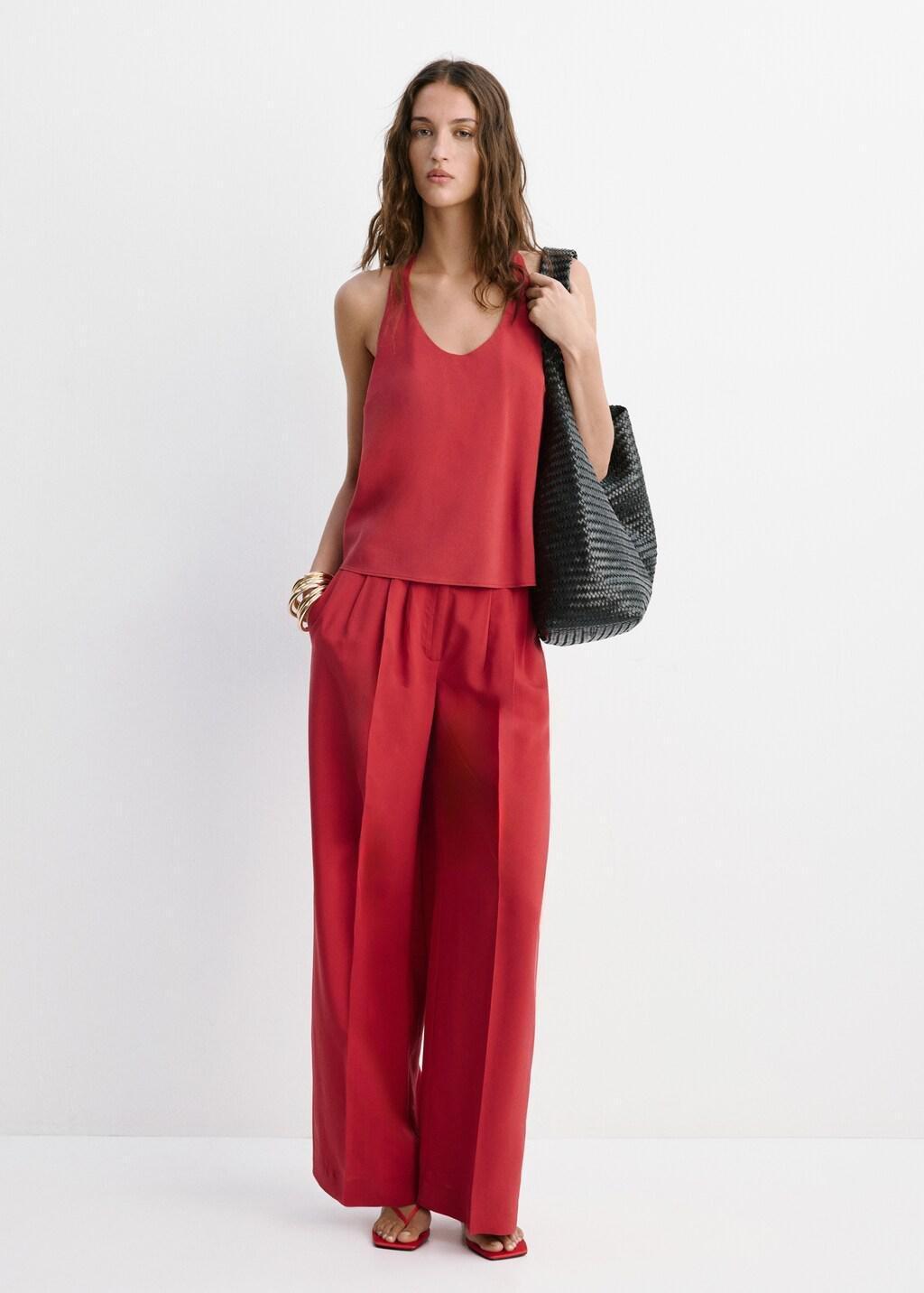 Red Straight Lyocell Trousers, Red, large image number 0