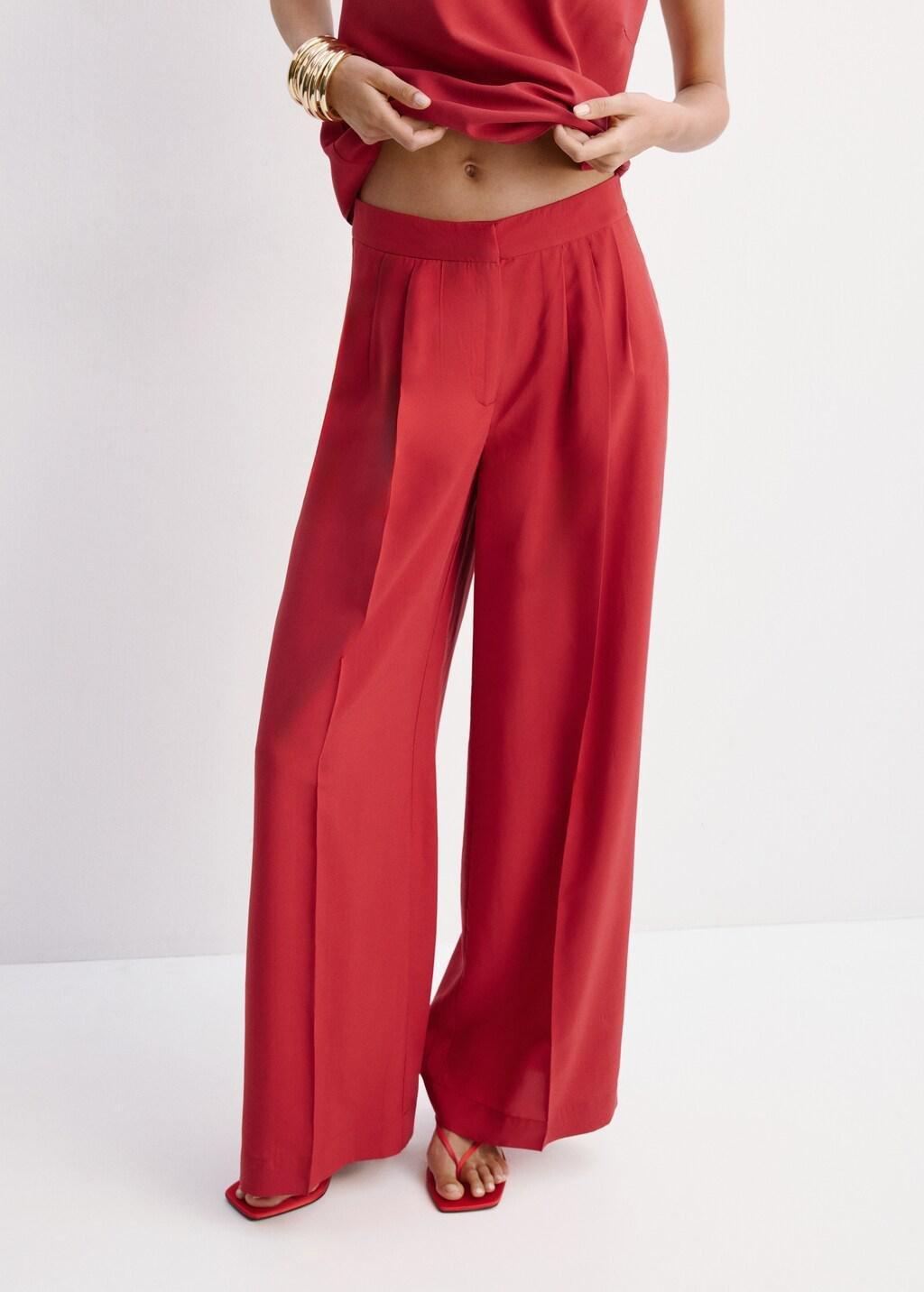 Red Straight Lyocell Trousers, Red, large image number 3