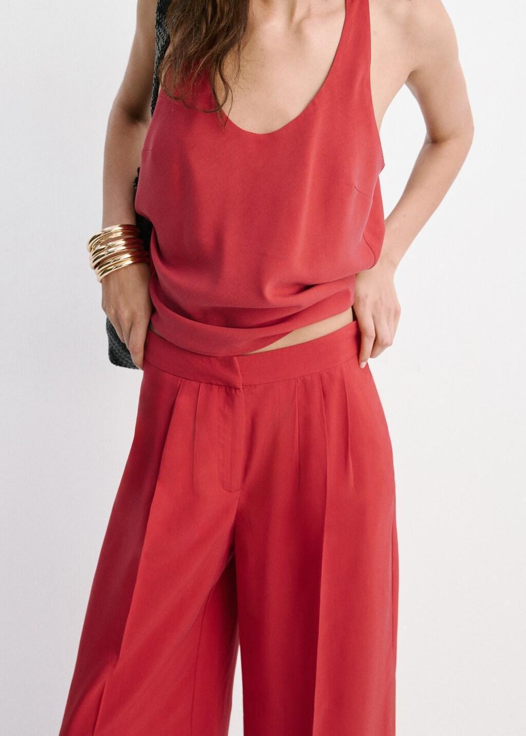 Red Straight Lyocell Trousers, Red, large image number 4