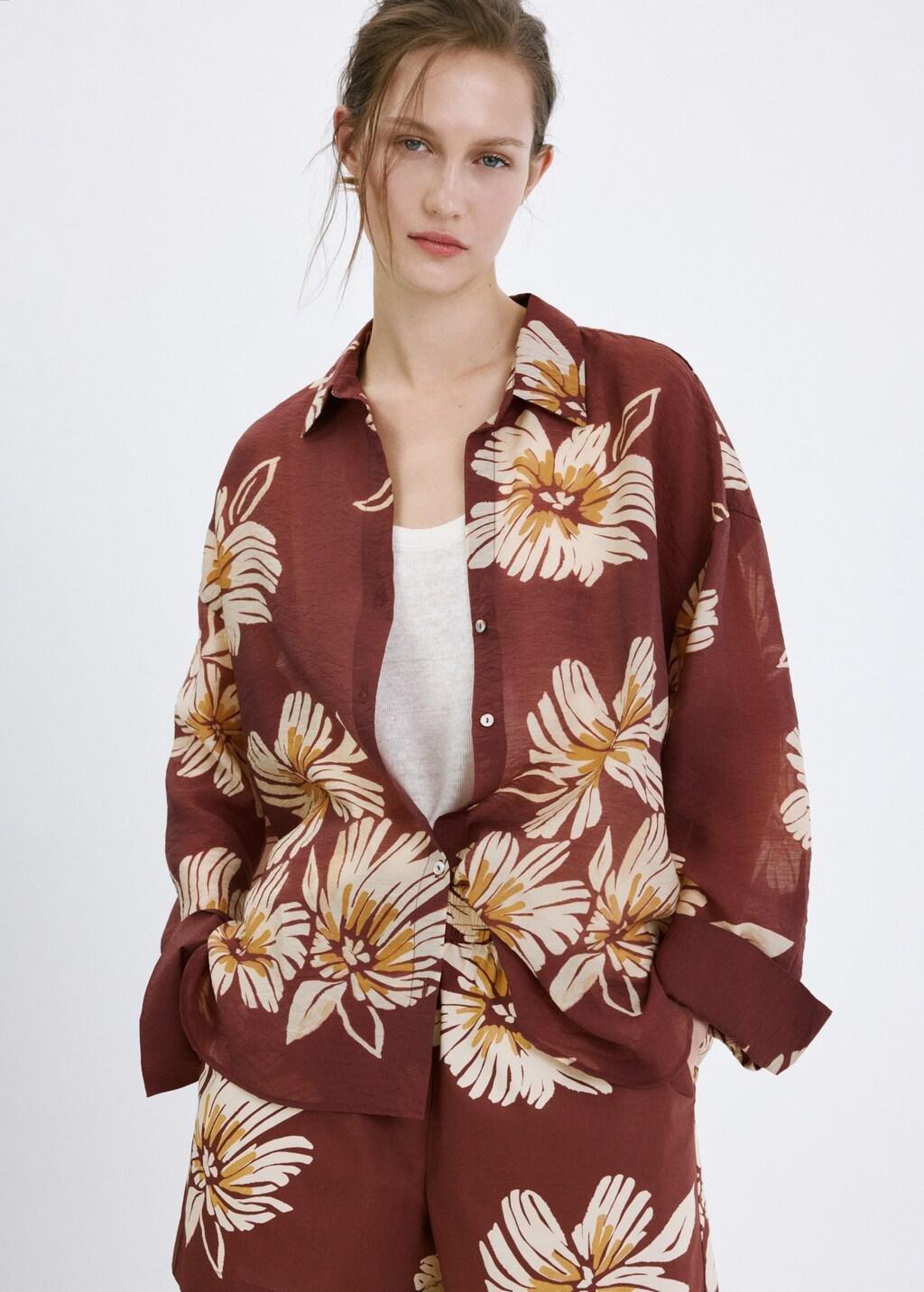 Red Printed Lyocell Shirt, 0201_78, large image number 3