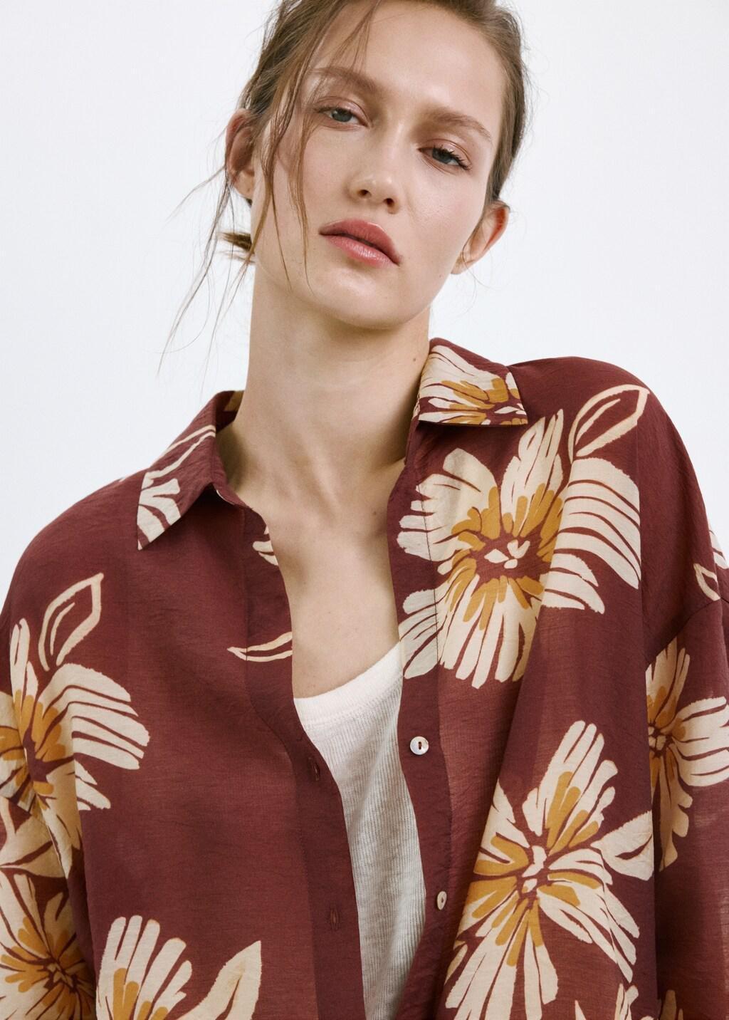 Red Printed Lyocell Shirt, 0201_78, large image number 4