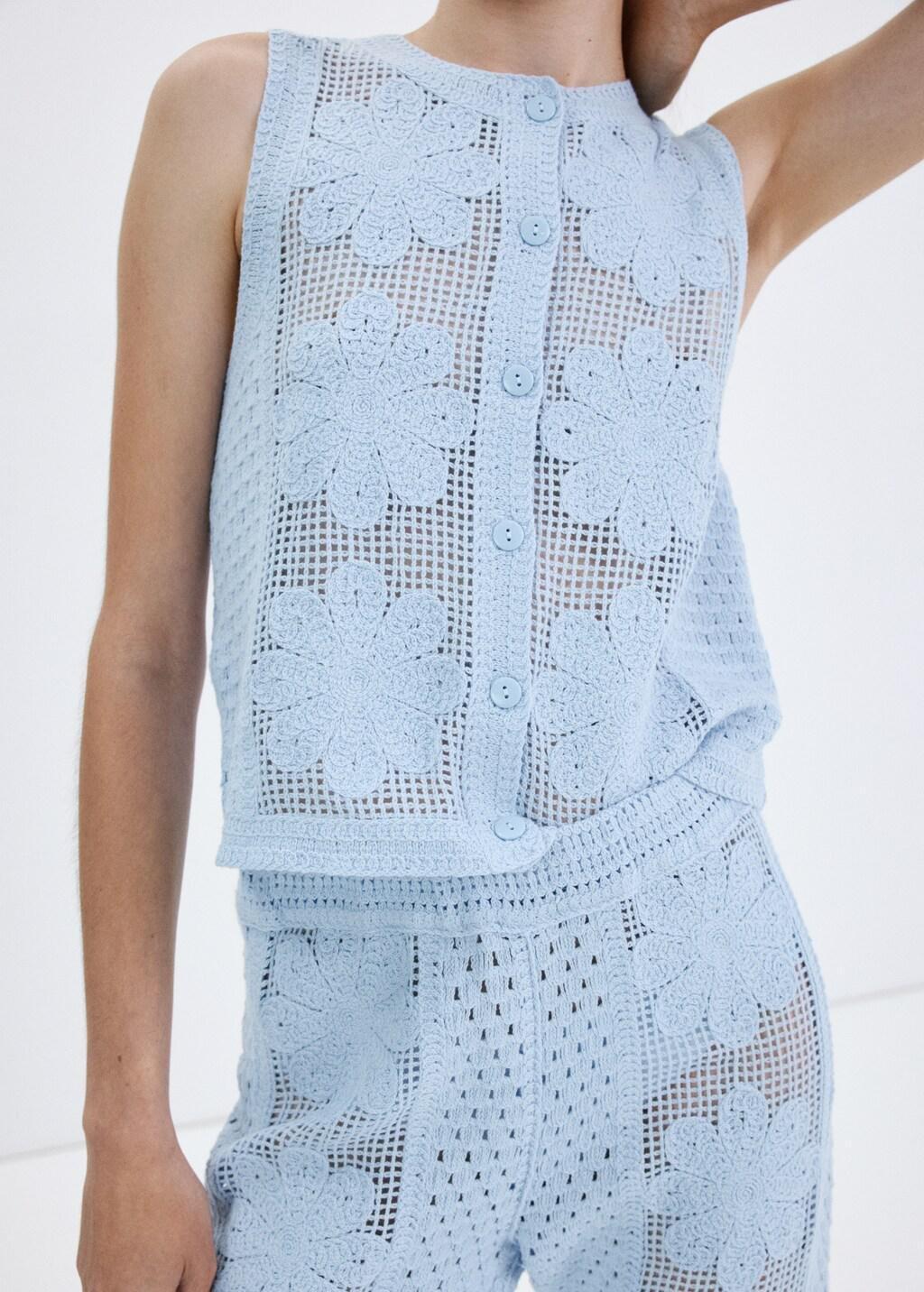 Blue Lt Pastel Embroidered Openwork Knit Gilet, Light-Pastel Blue, large image number 6