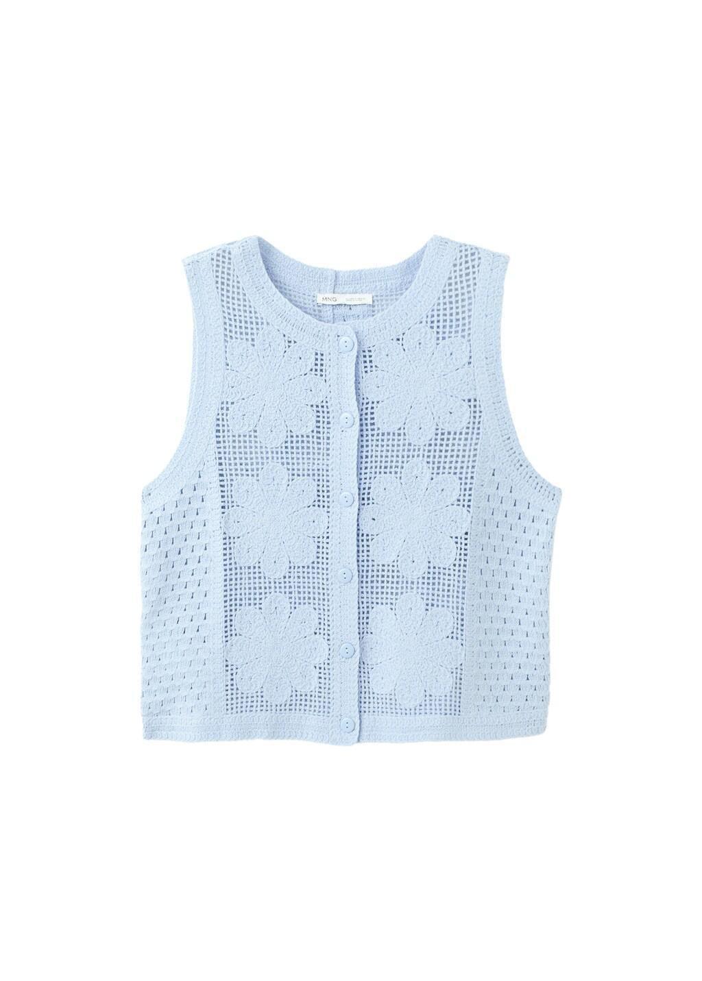 Blue Lt Pastel Embroidered Openwork Knit Gilet, Light-Pastel Blue, large image number 7