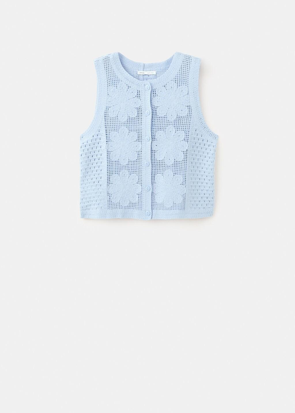Blue Lt Pastel Embroidered Openwork Knit Gilet, Light-Pastel Blue, large image number 8