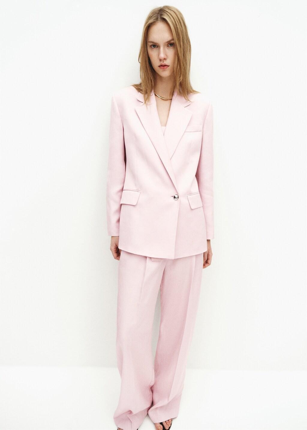 Purple Lt Pastel Linen-Blend Double-Breasted Suit Jacket, 0201_68, large image number 0