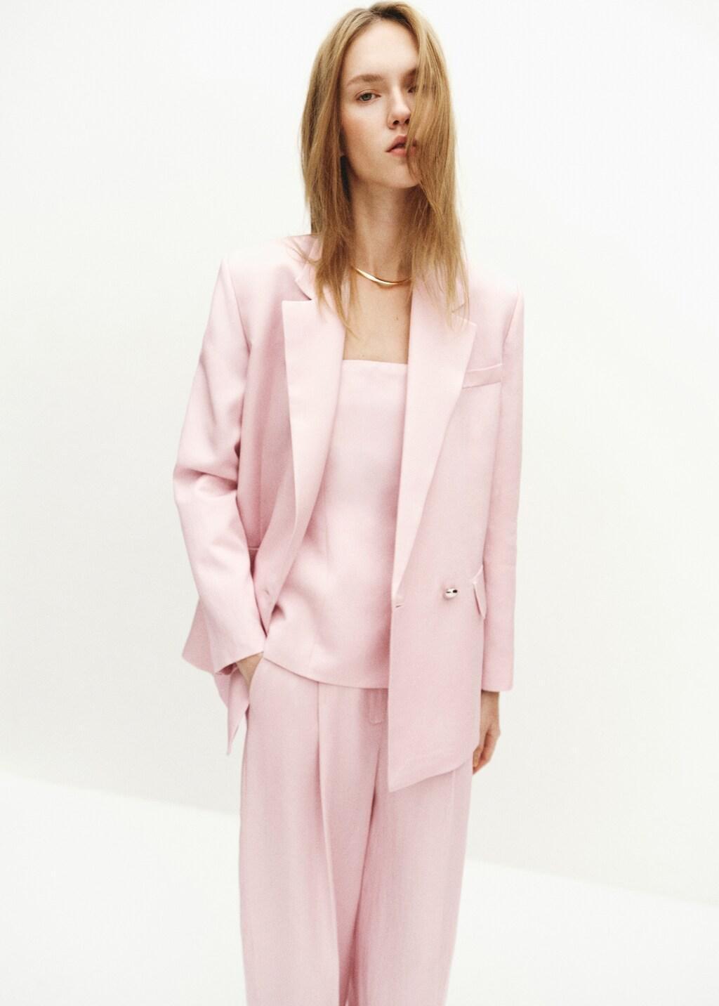 Purple Lt Pastel Linen-Blend Double-Breasted Suit Jacket, 0201_68, large image number 3