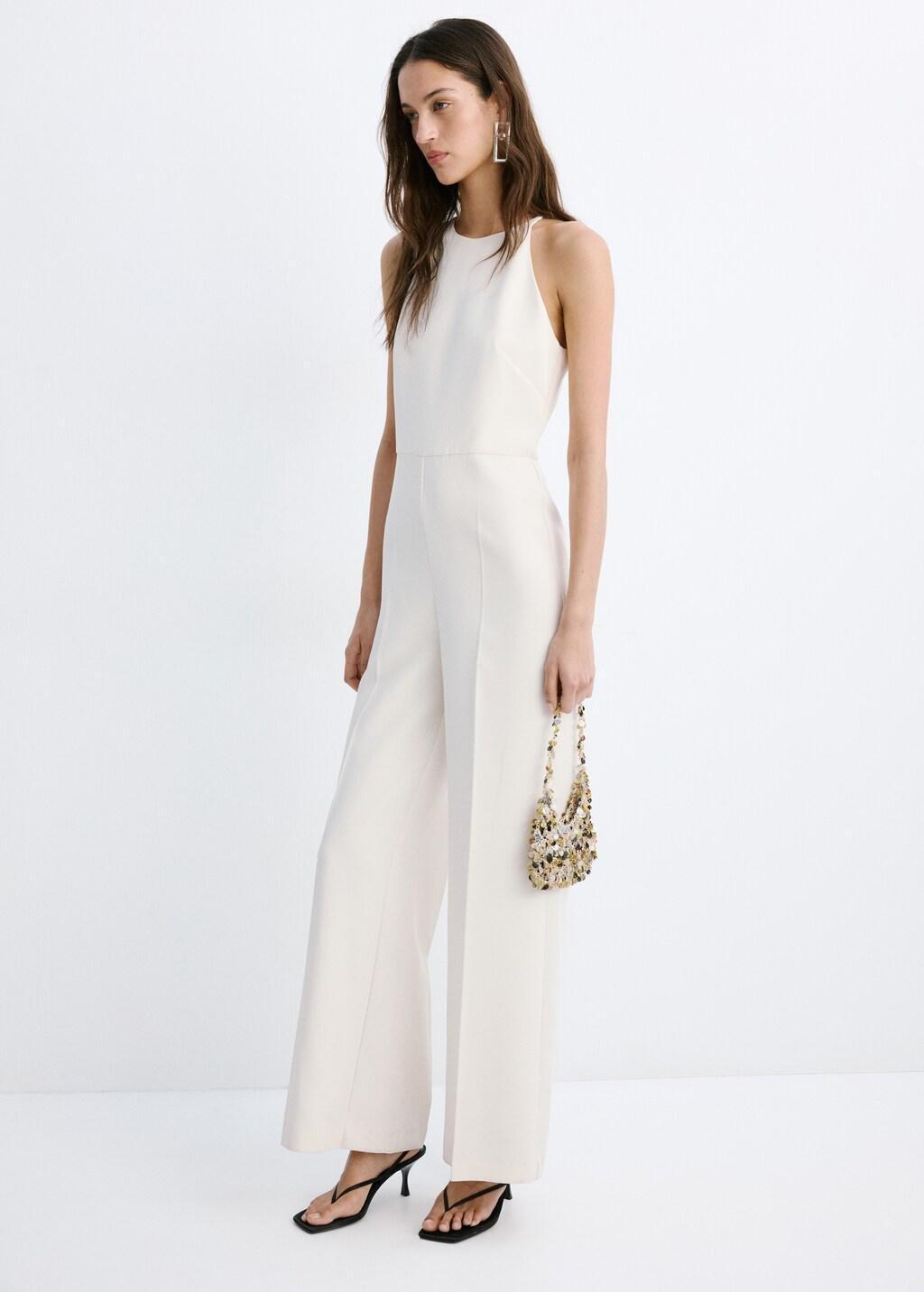 Beige Long Halter Neck Jumpsuit, Light Beige, large image number 0