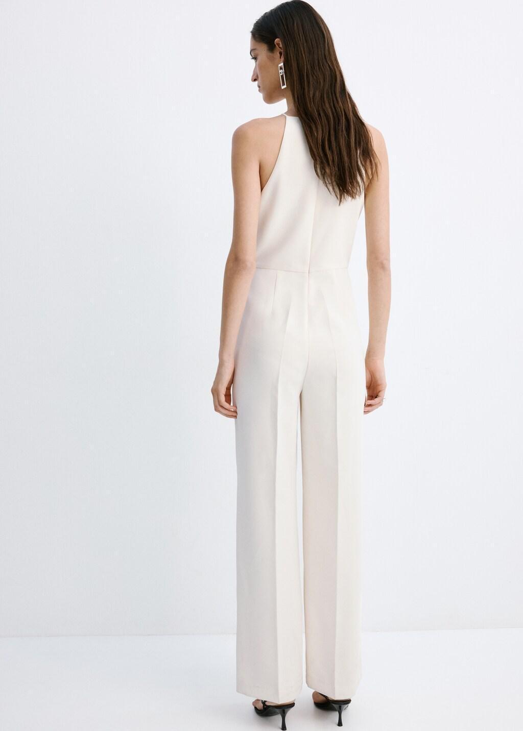 Beige Long Halter Neck Jumpsuit, Light Beige, large image number 2
