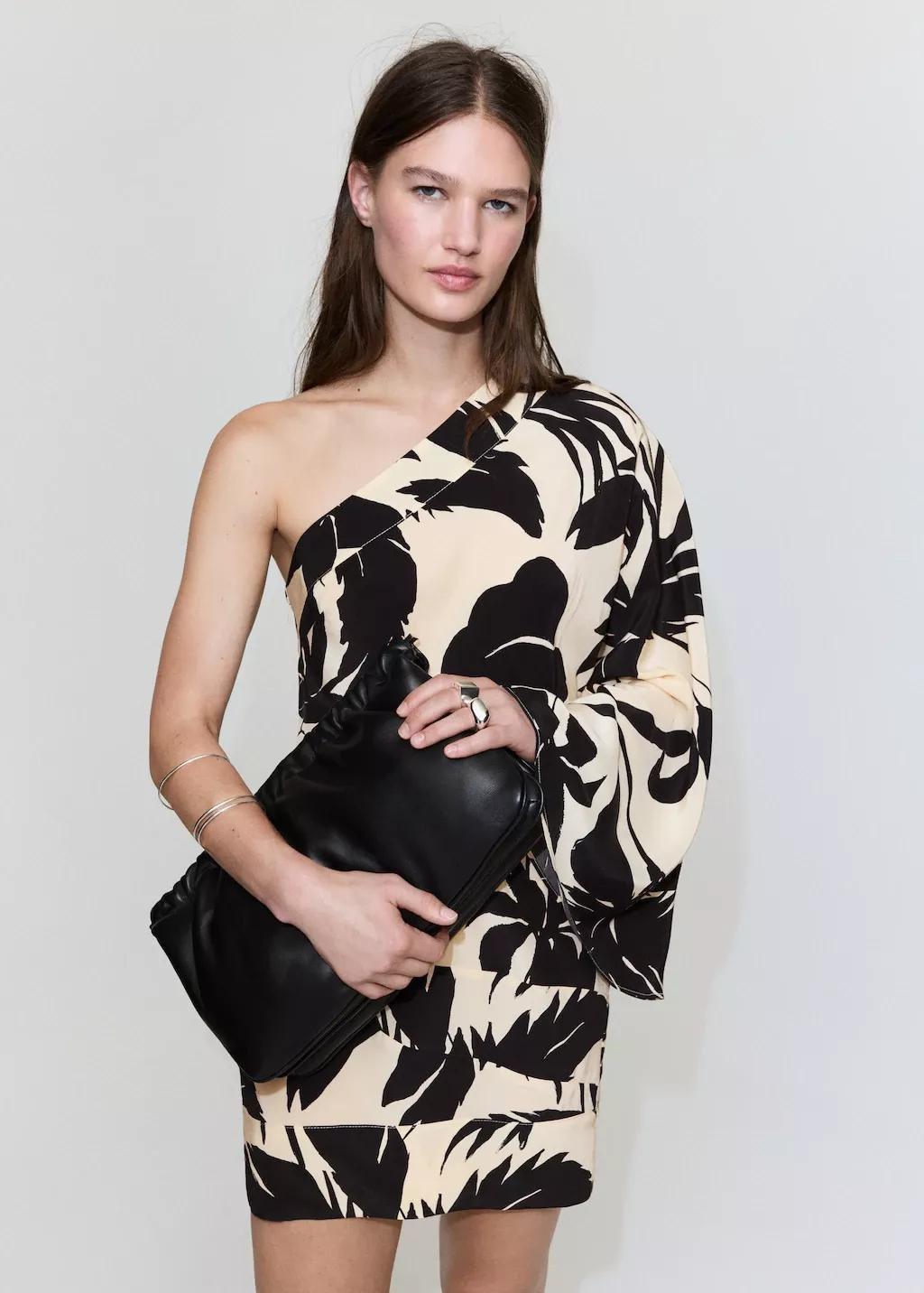 Beige Printed Asymmetrical Dress, Light Beige, large image number 3