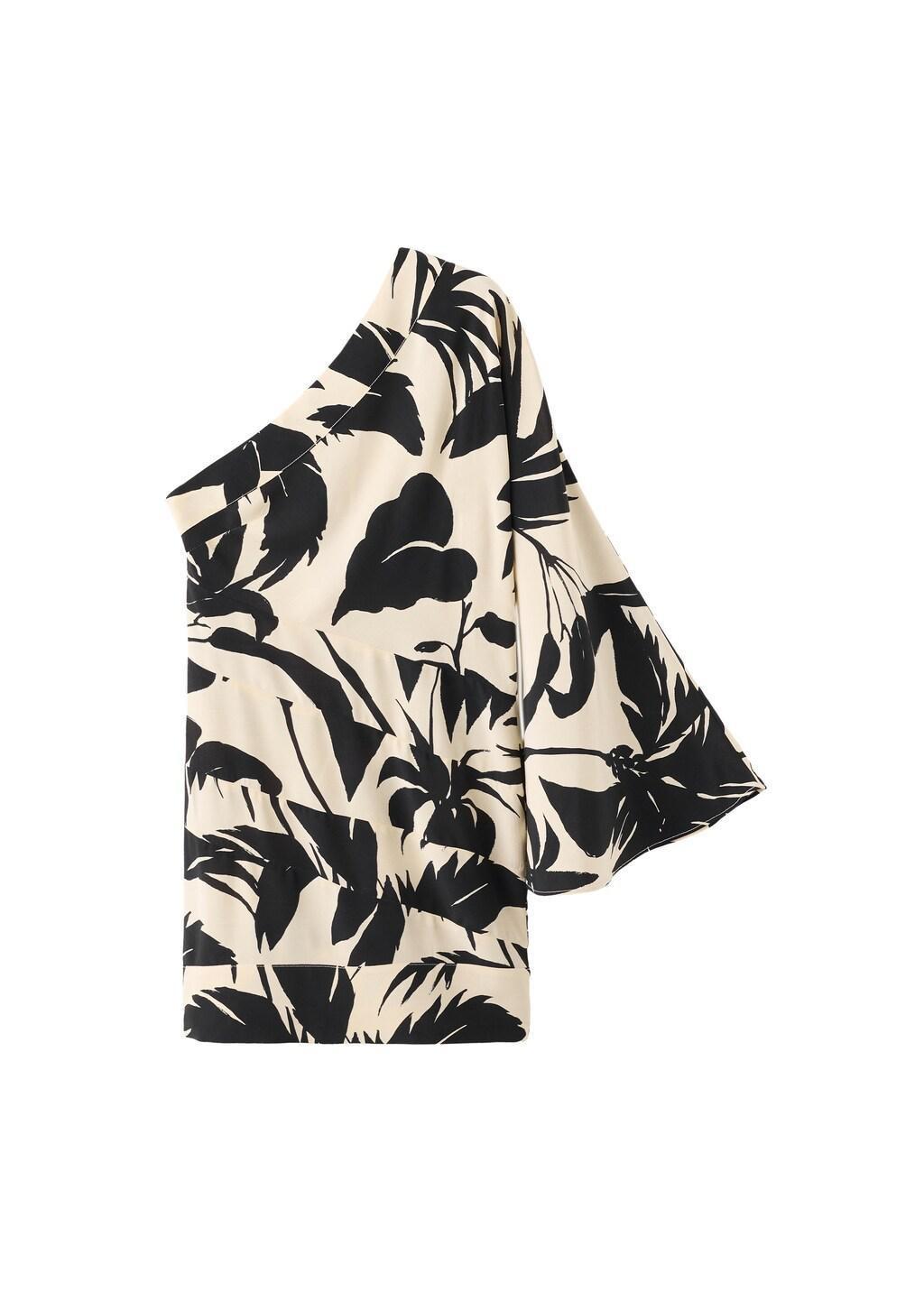 Beige Printed Asymmetrical Dress, Light Beige, large image number 6