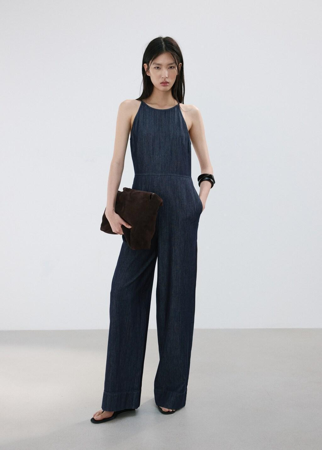 Blue Denim Halter-Neck Jumpsuit, 0201_TS, medium