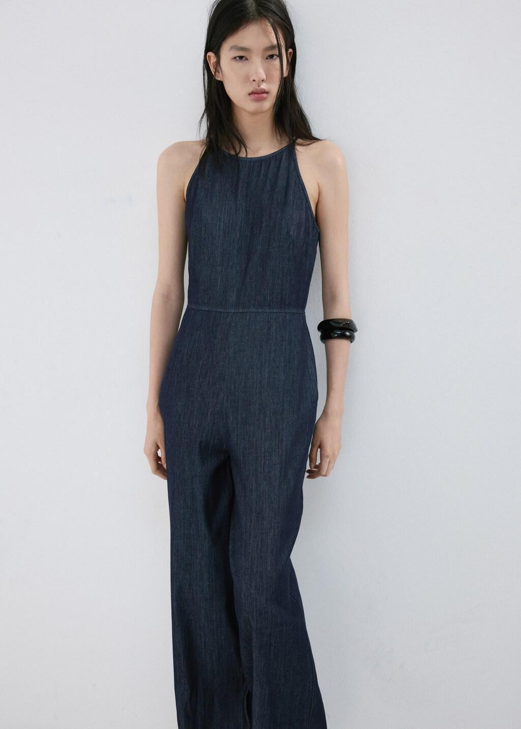 Blue Denim Halter-Neck Jumpsuit, 0201_TS, large image number 3