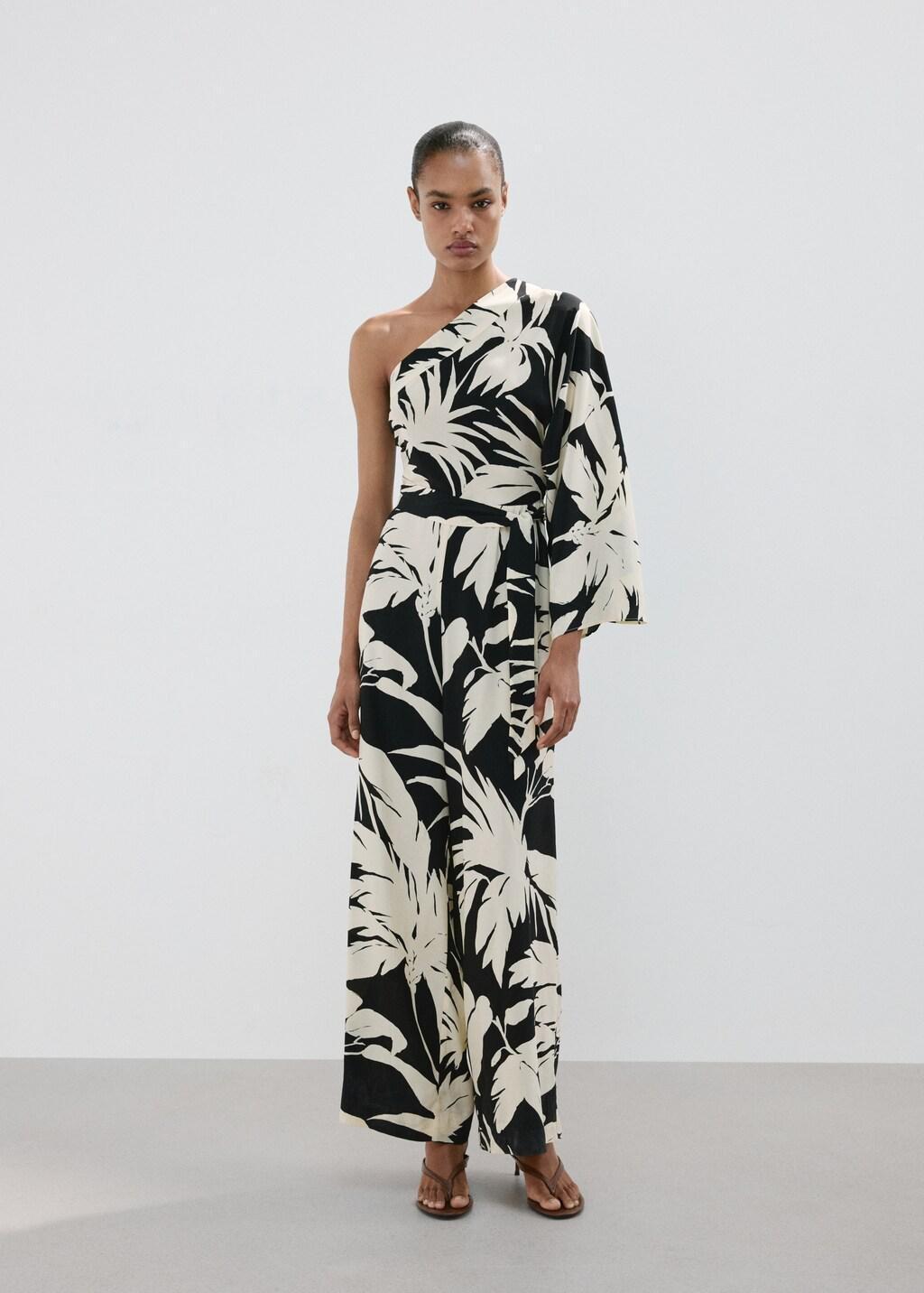 Beige Asymmetrical Flared-Sleeve Jumpsuit, 0201_05, large image number 0