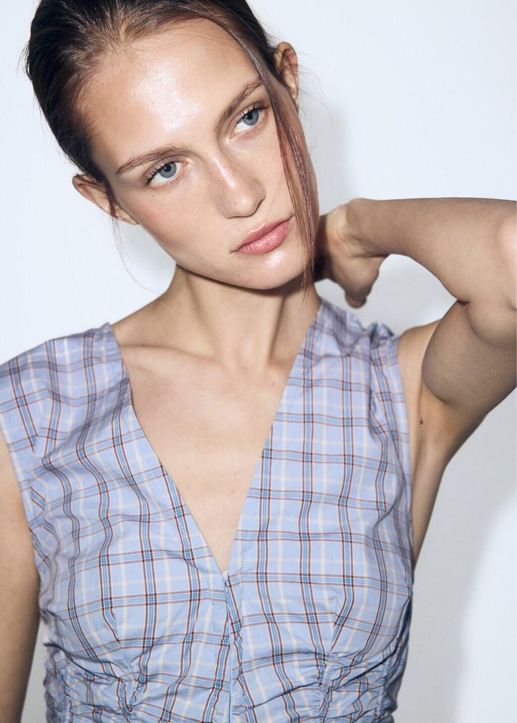 Blue Ruched Detail Striped Blouse, Medium Blue, large image number 4