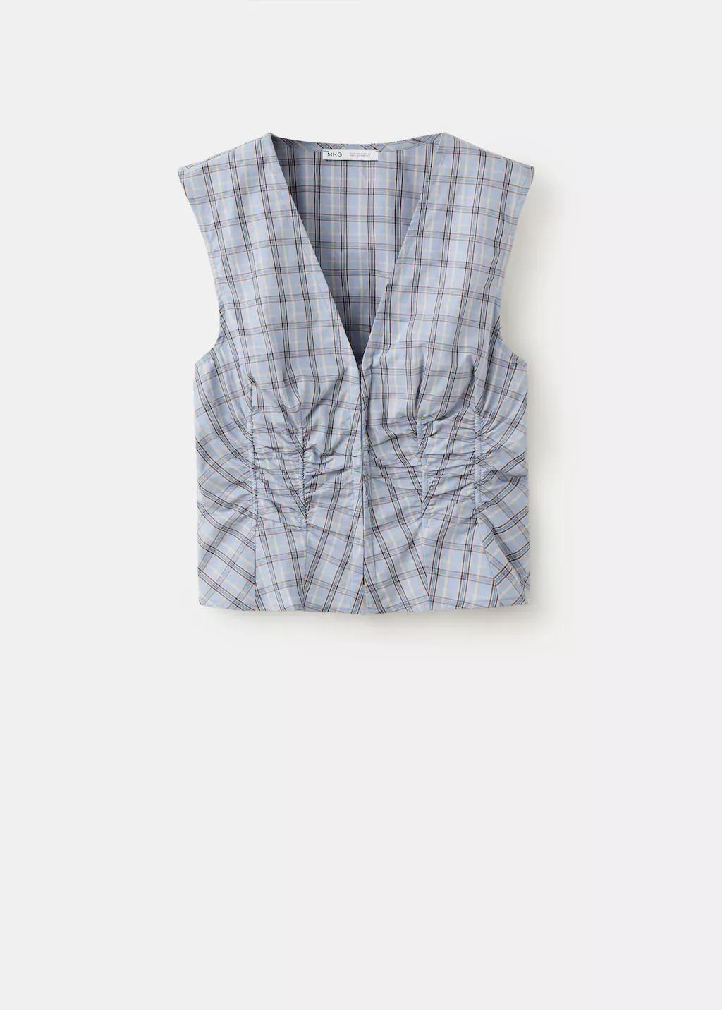 Blue Ruched Detail Striped Blouse, Medium Blue, large image number 8