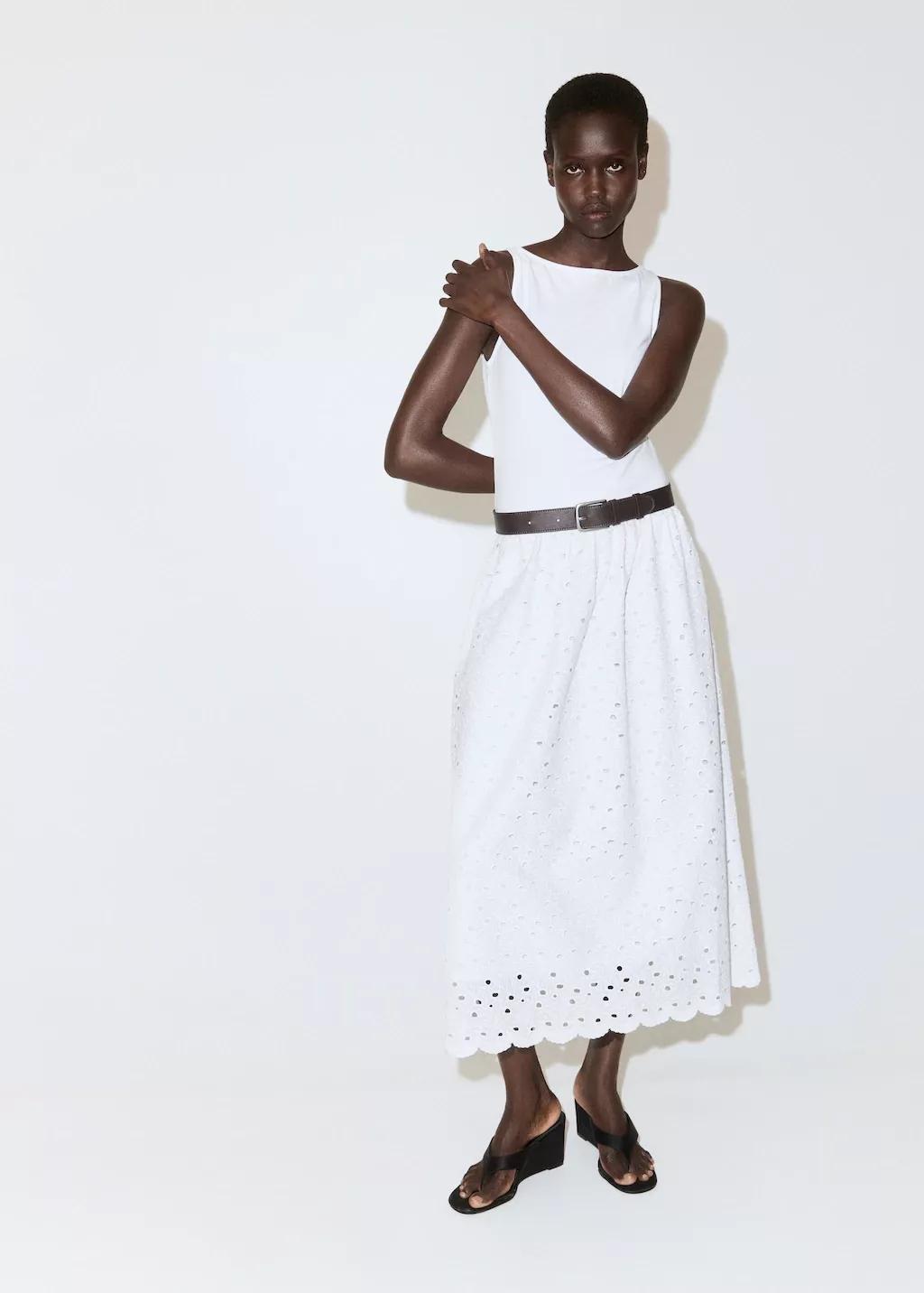 White A-Line Dress With Broderie Anglaise Embroidery, White, medium