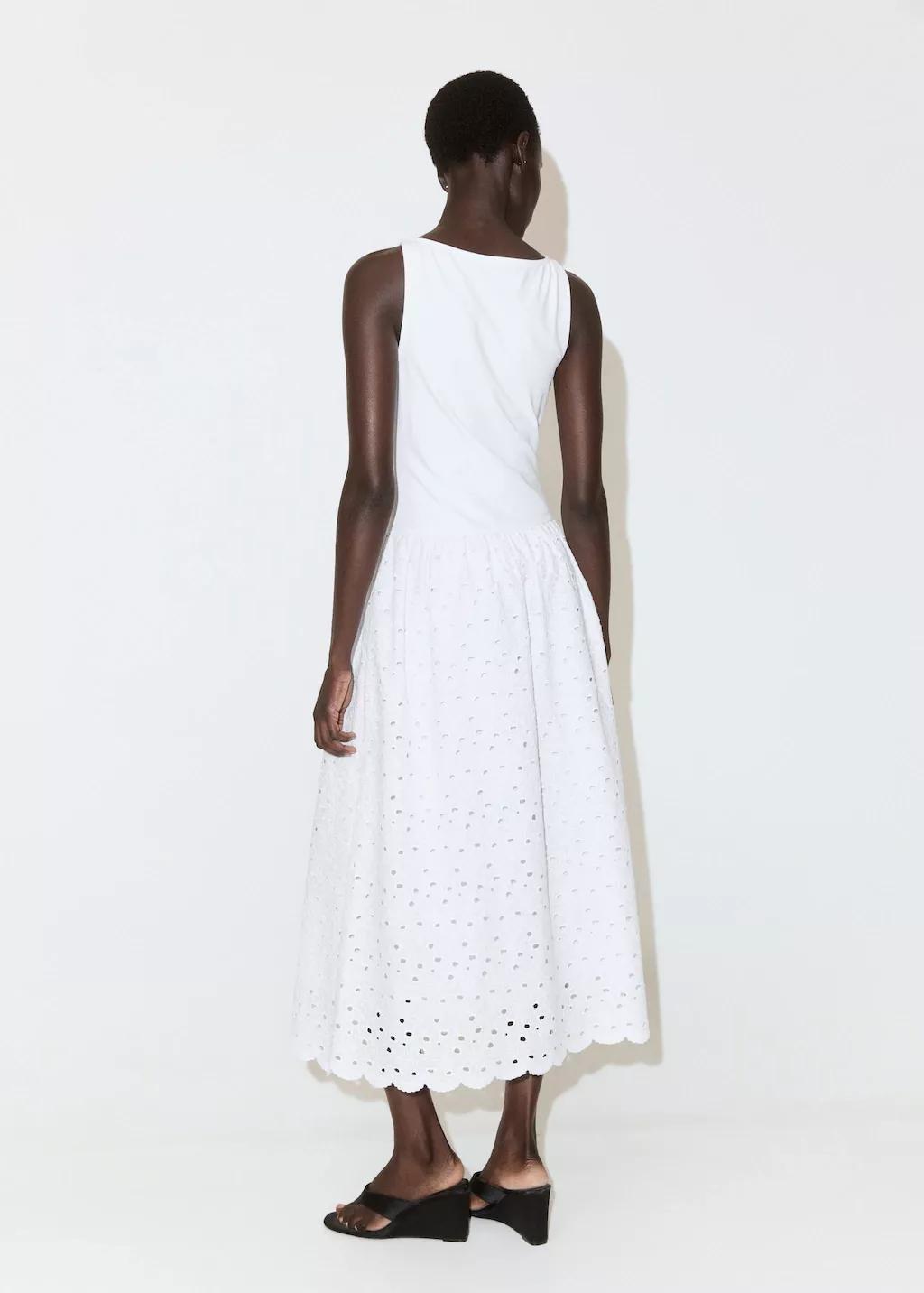 White A-Line Dress With Broderie Anglaise Embroidery, White, large image number 2