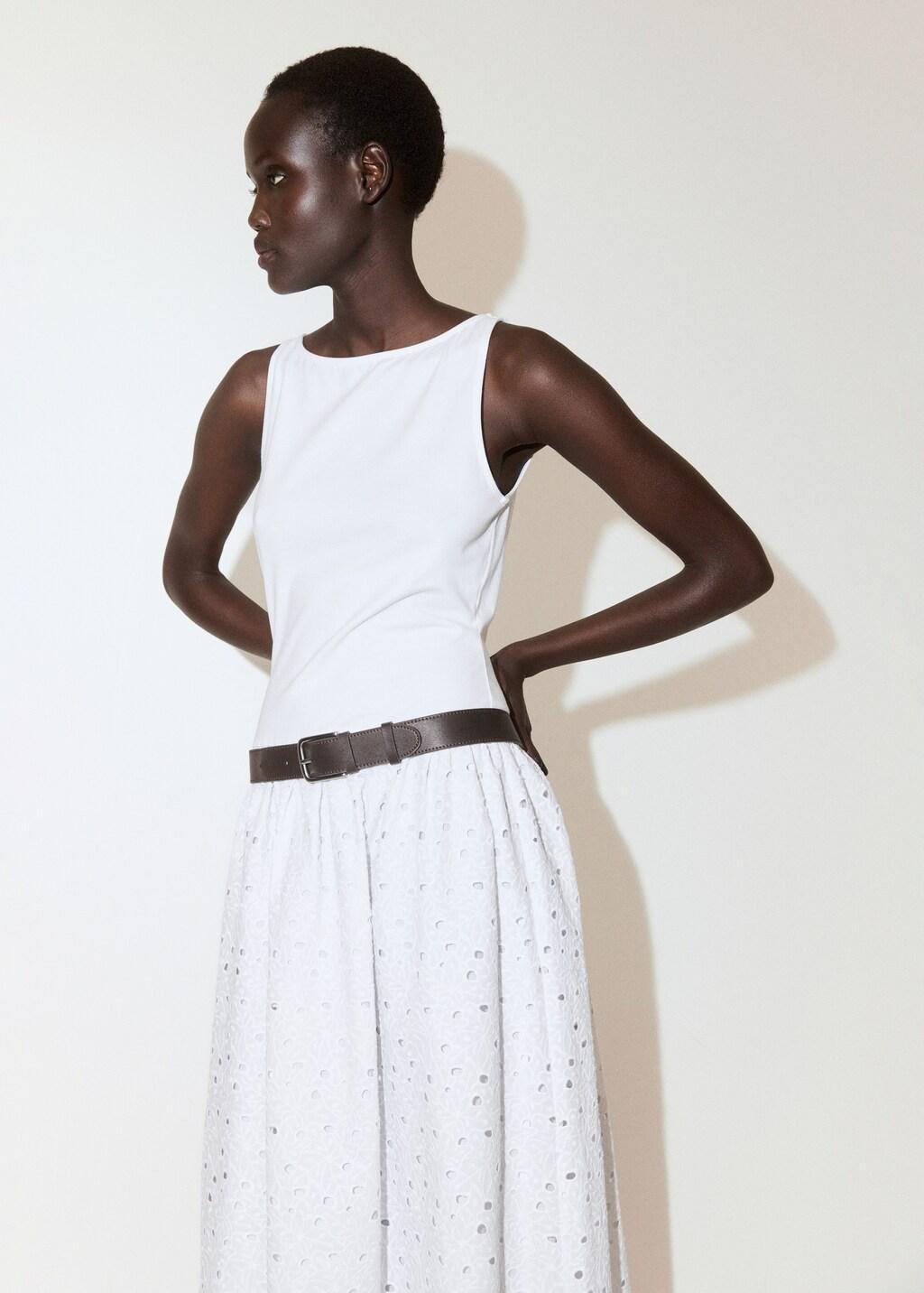 White A-Line Dress With Broderie Anglaise Embroidery, White, large image number 3