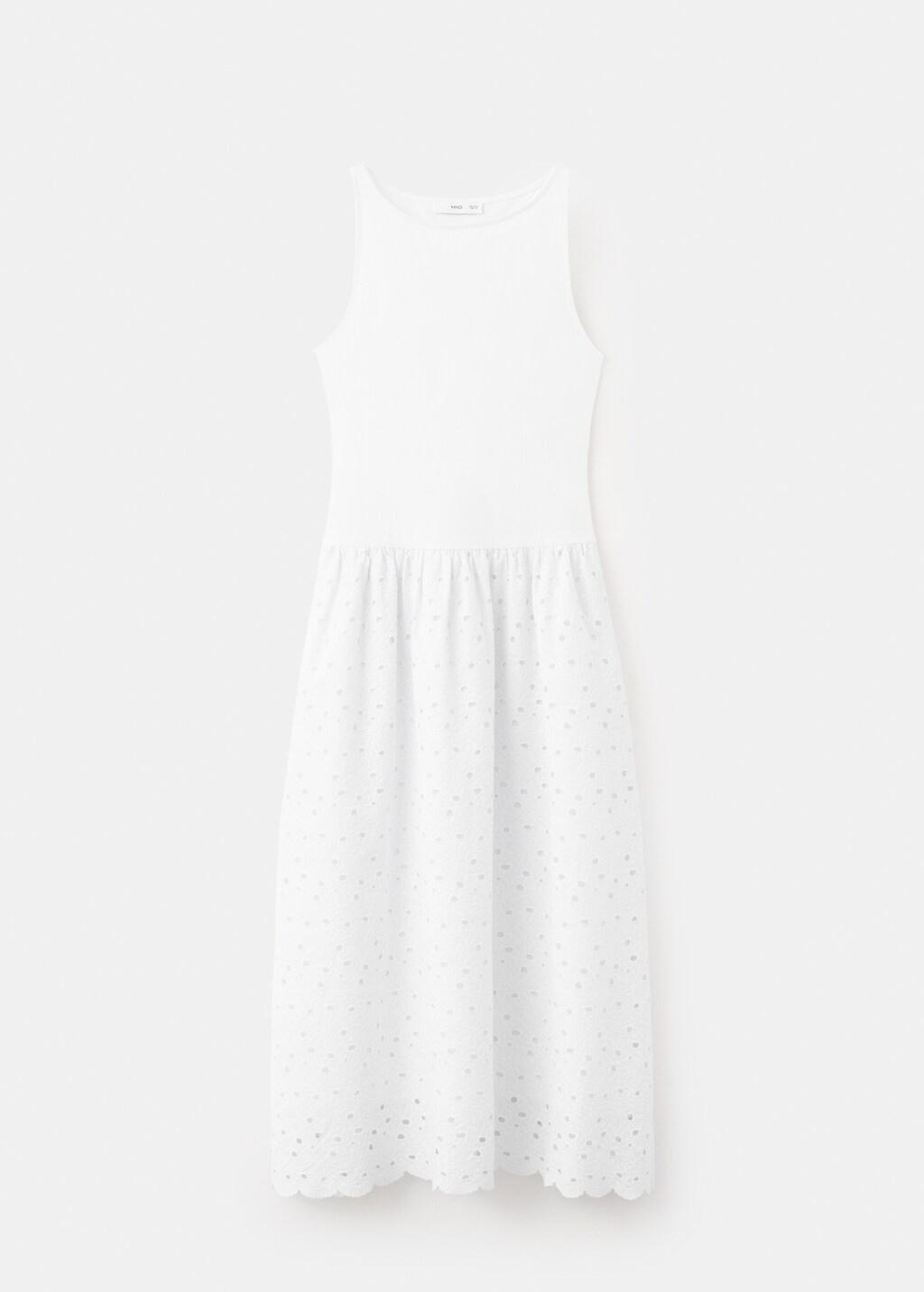 White A-Line Dress With Broderie Anglaise Embroidery, White, large image number 8