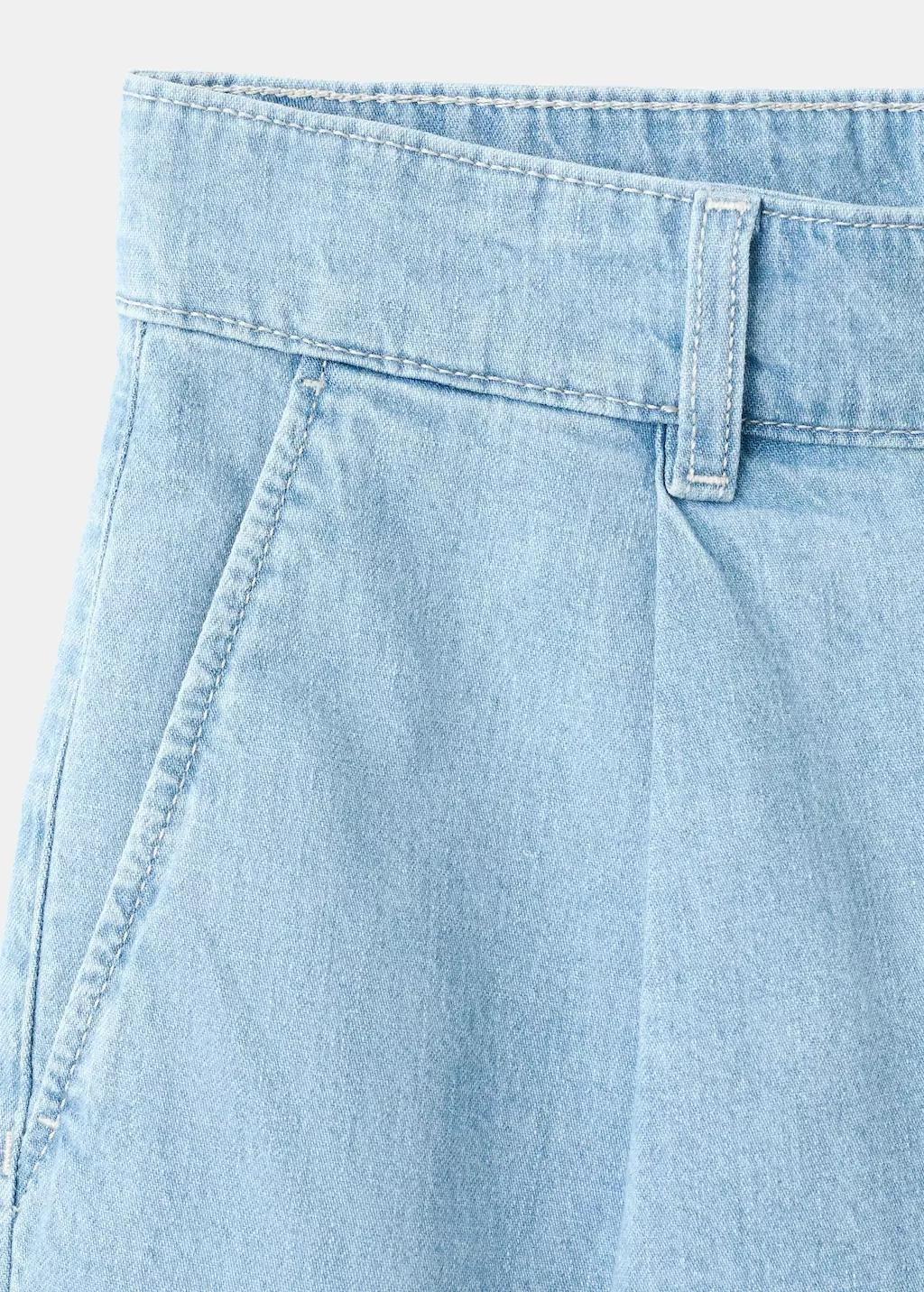 Blue Mid-Rise Denim Bermuda Shorts With Pleats, Open Blue, large image number 5
