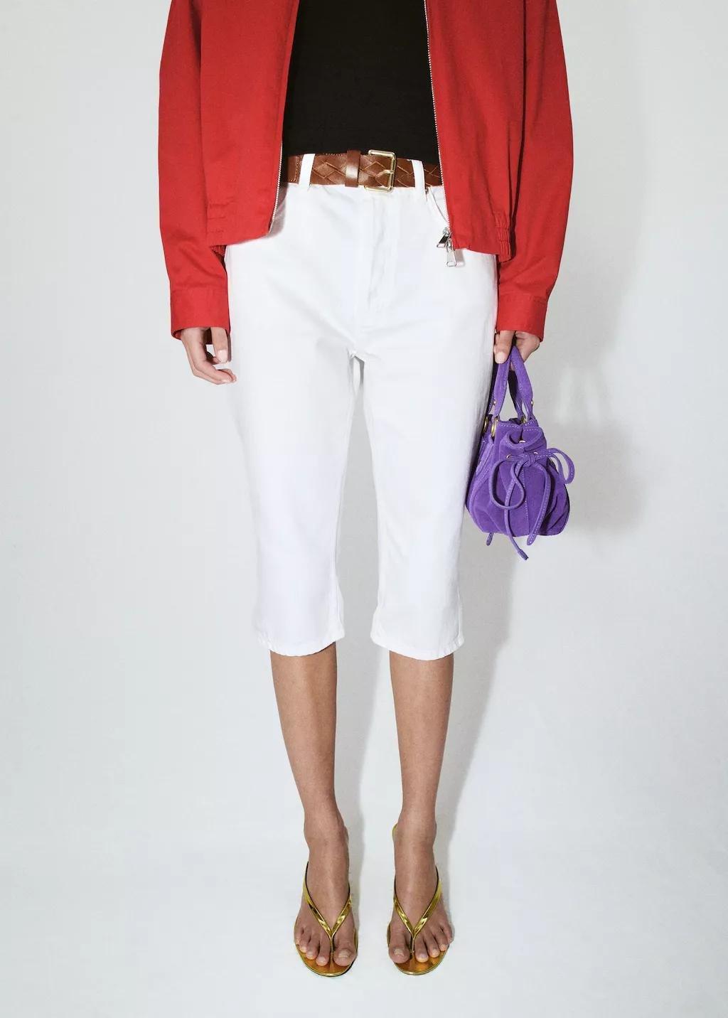 White Straight-Fit Capri Jeans, White, large image number 3