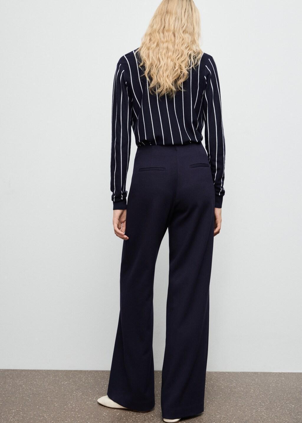 Navy Wide Leg Trousers With Buttons, 0201_56, large image number 2