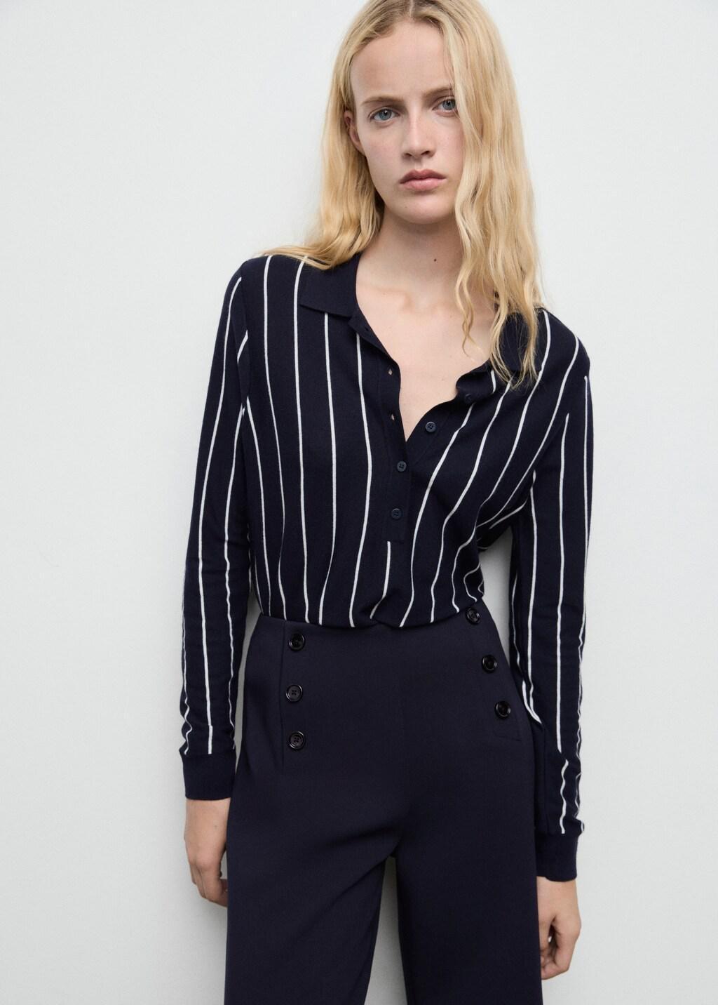 Navy Wide Leg Trousers With Buttons, 0201_56, large image number 4