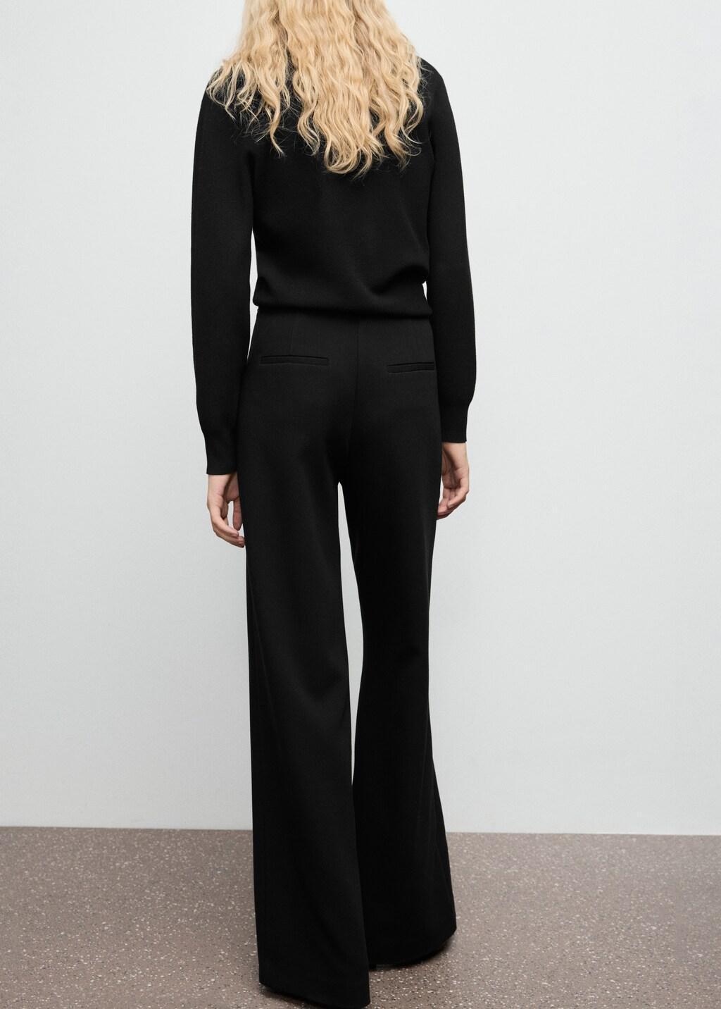 Black Wide Leg Trousers With Buttons, Black, large image number 2