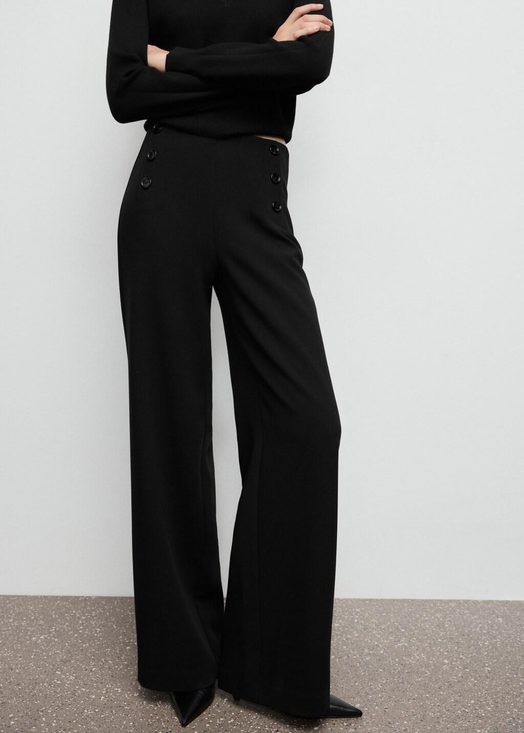 Black Wide Leg Trousers With Buttons, Black, large image number 3