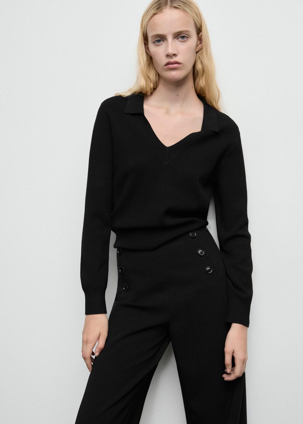 Black Wide Leg Trousers With Buttons, Black, large image number 4