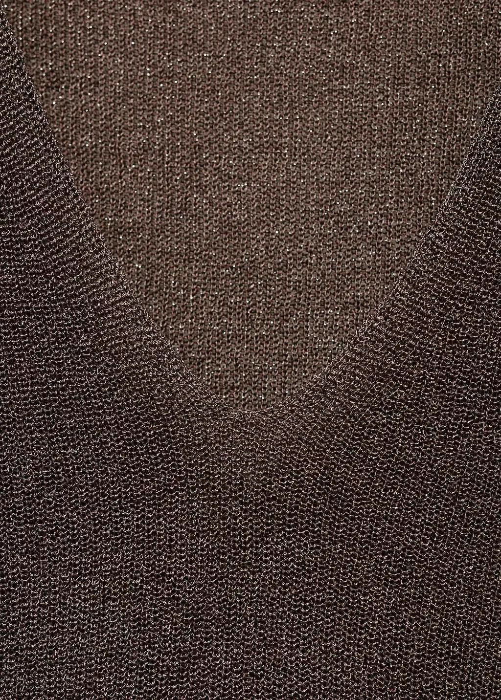 Brown V-Neck Lurex Sweater, Dark Brown, large image number 1