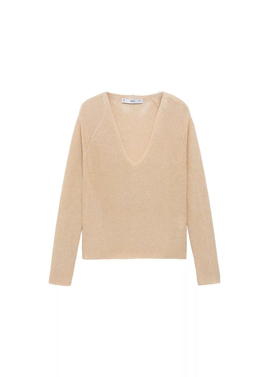 Gold V-Neck Lurex Sweater, 0201_OR, large image number 7