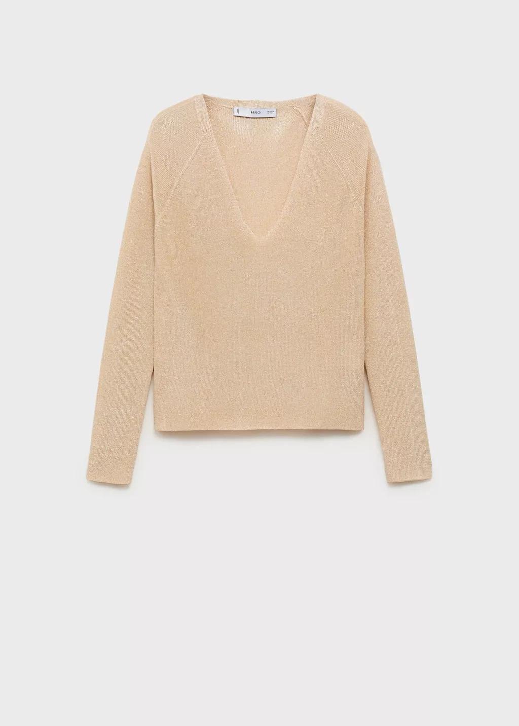 Gold V-Neck Lurex Sweater, 0201_OR, large image number 8