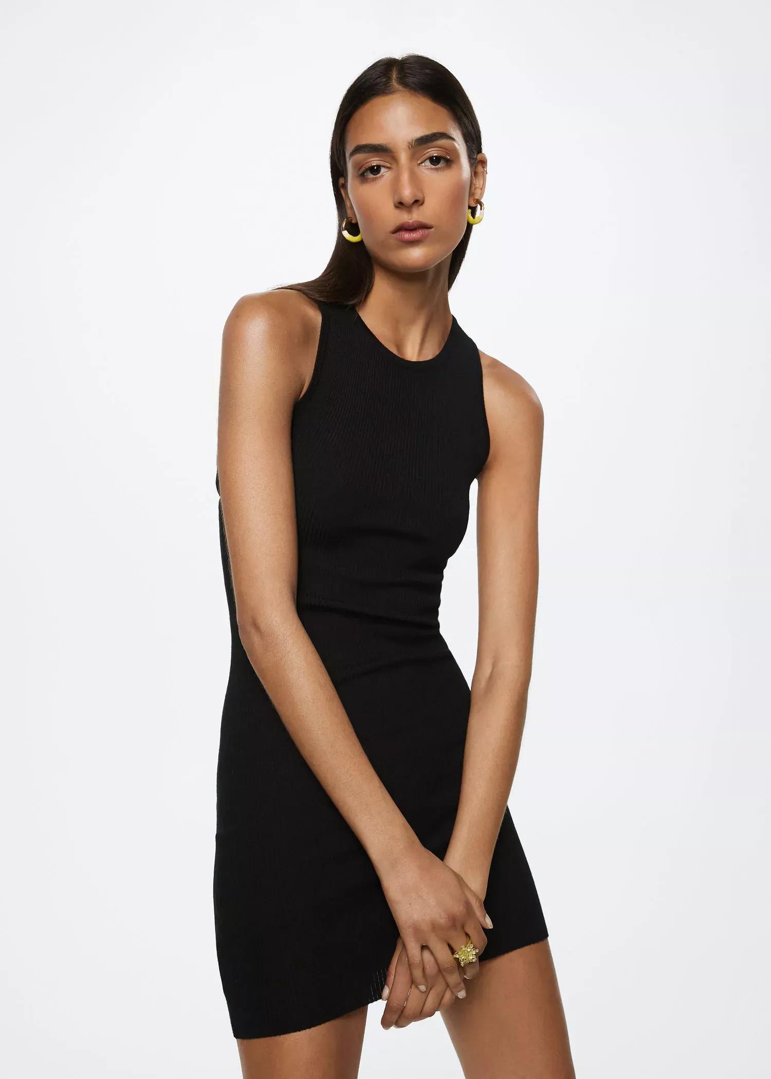 black Side slit knit dress, , large image number 5